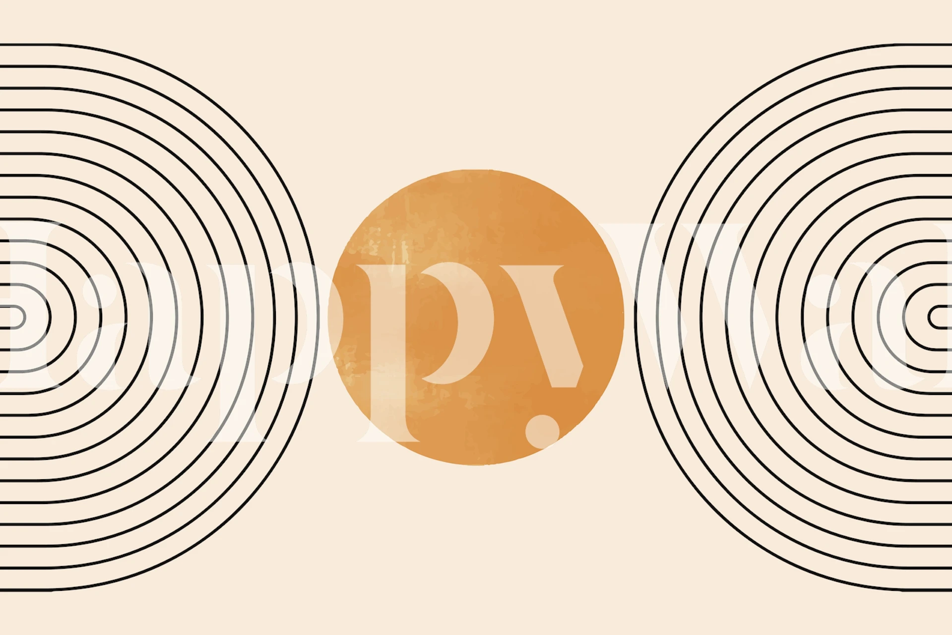 Geometric wallpaper featuring orange circles and black lines on a beige background