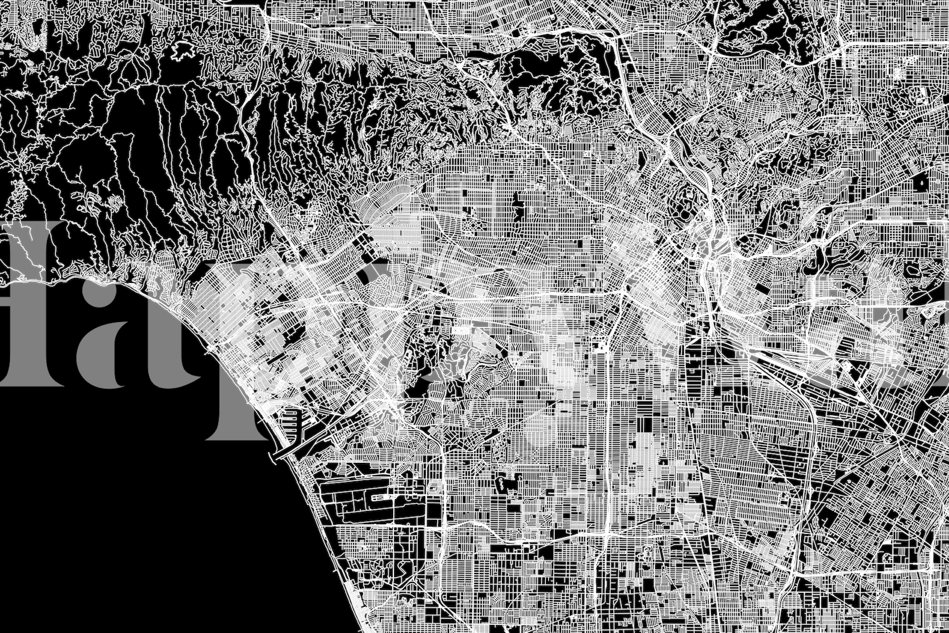 Los Angeles Black Map tapet i et rum