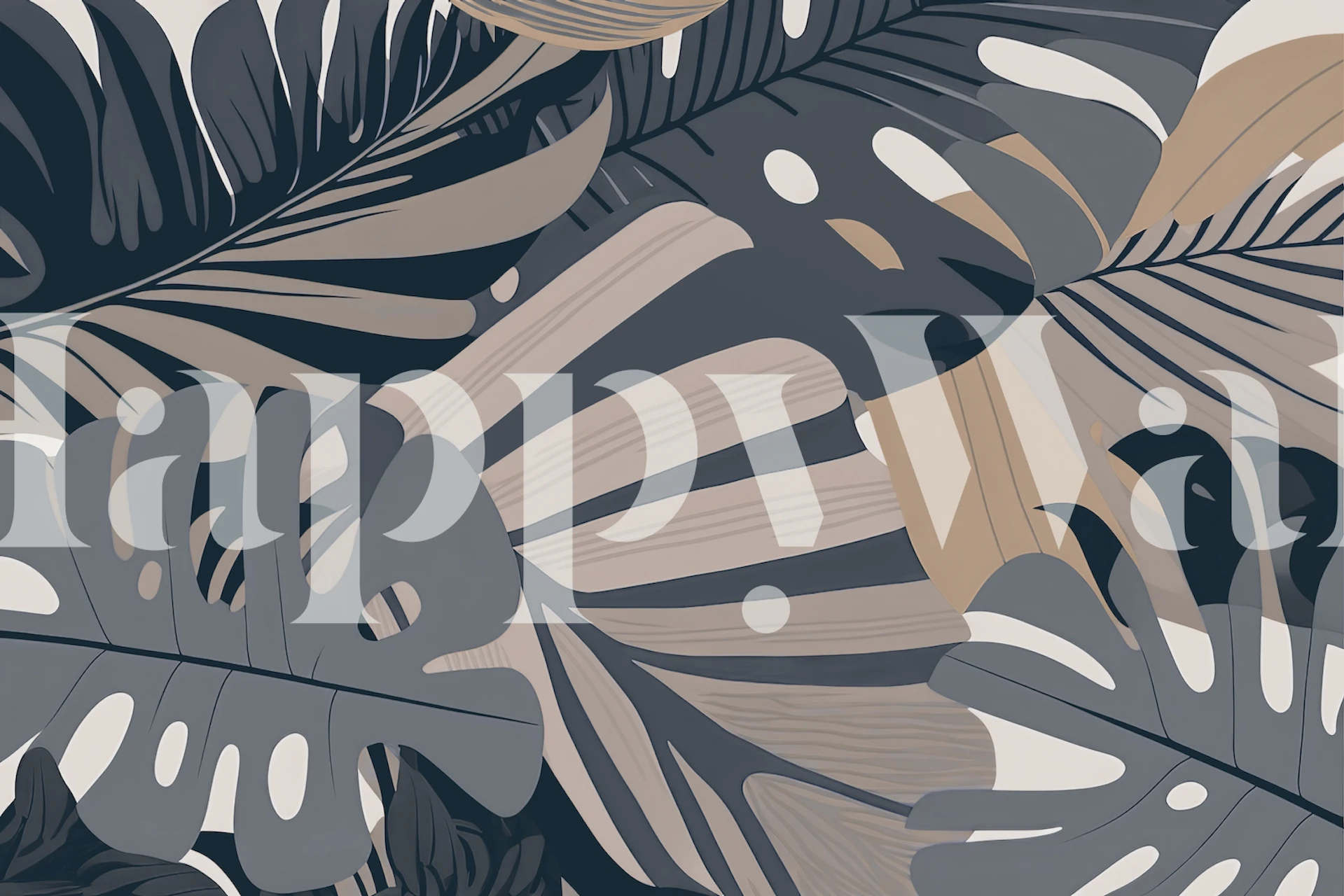 Tropical Leaf Art Neutrals wallpaper in a room