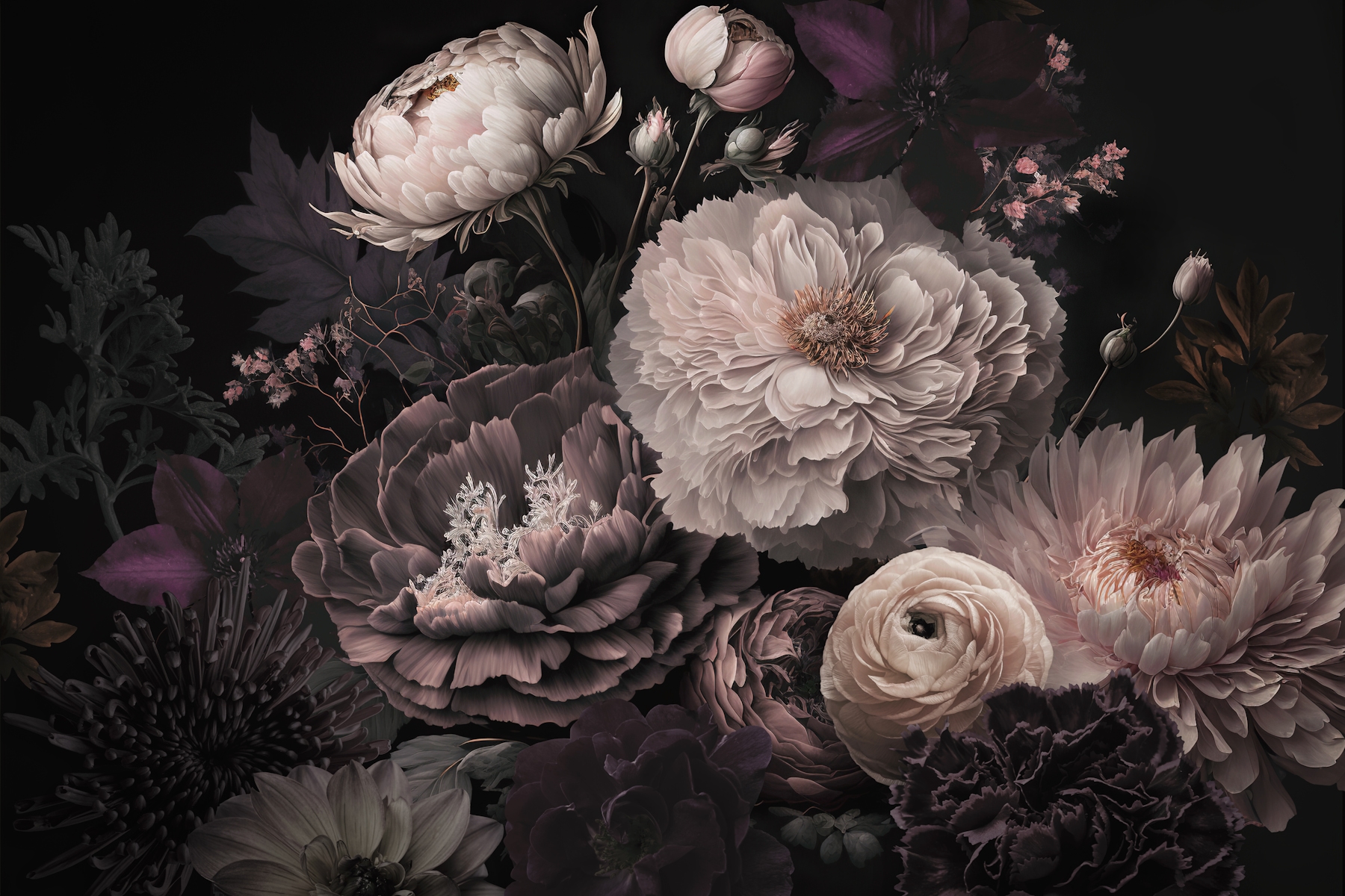 Generative AI Close up of blooming flowerbeds of amazing black flowers on  dark gothic moody floral textured background Photorealistic effect  23159901 Stock Photo at Vecteezy