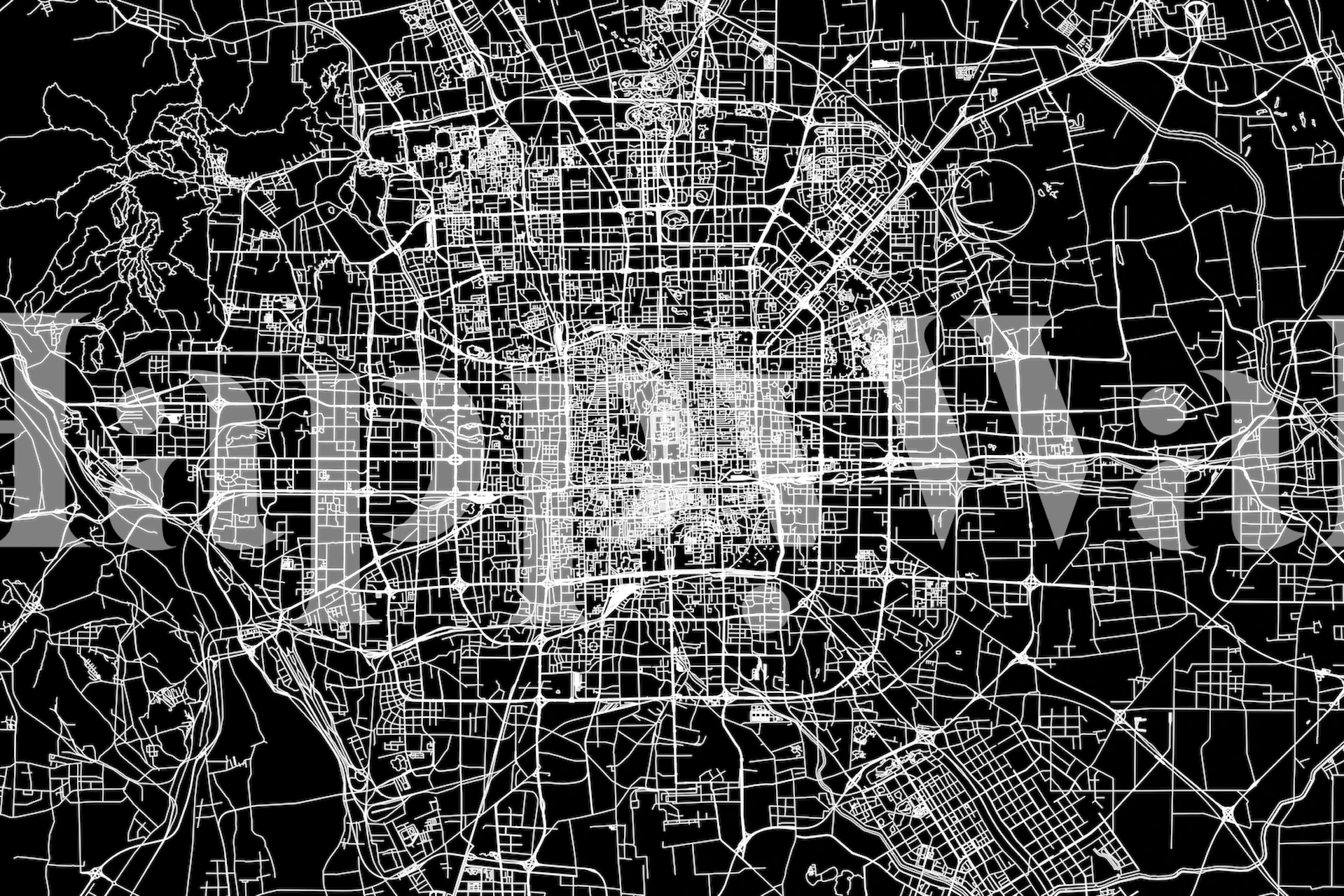 Beijing Black Map wallpaper in a room
