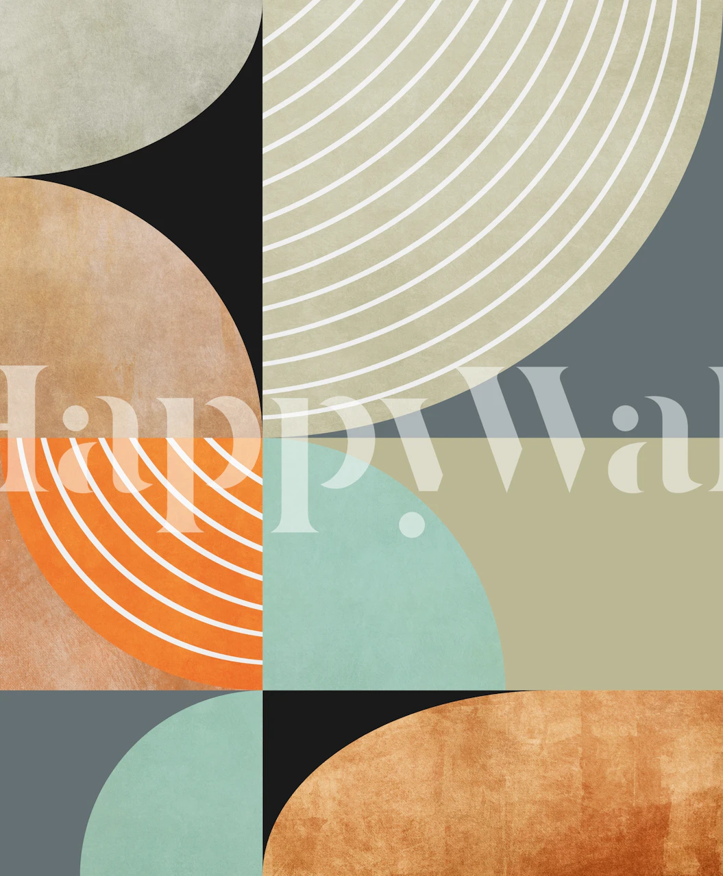 Geometric semi circles pattern in earthy colors like muted orange, green, and grey wallpaper