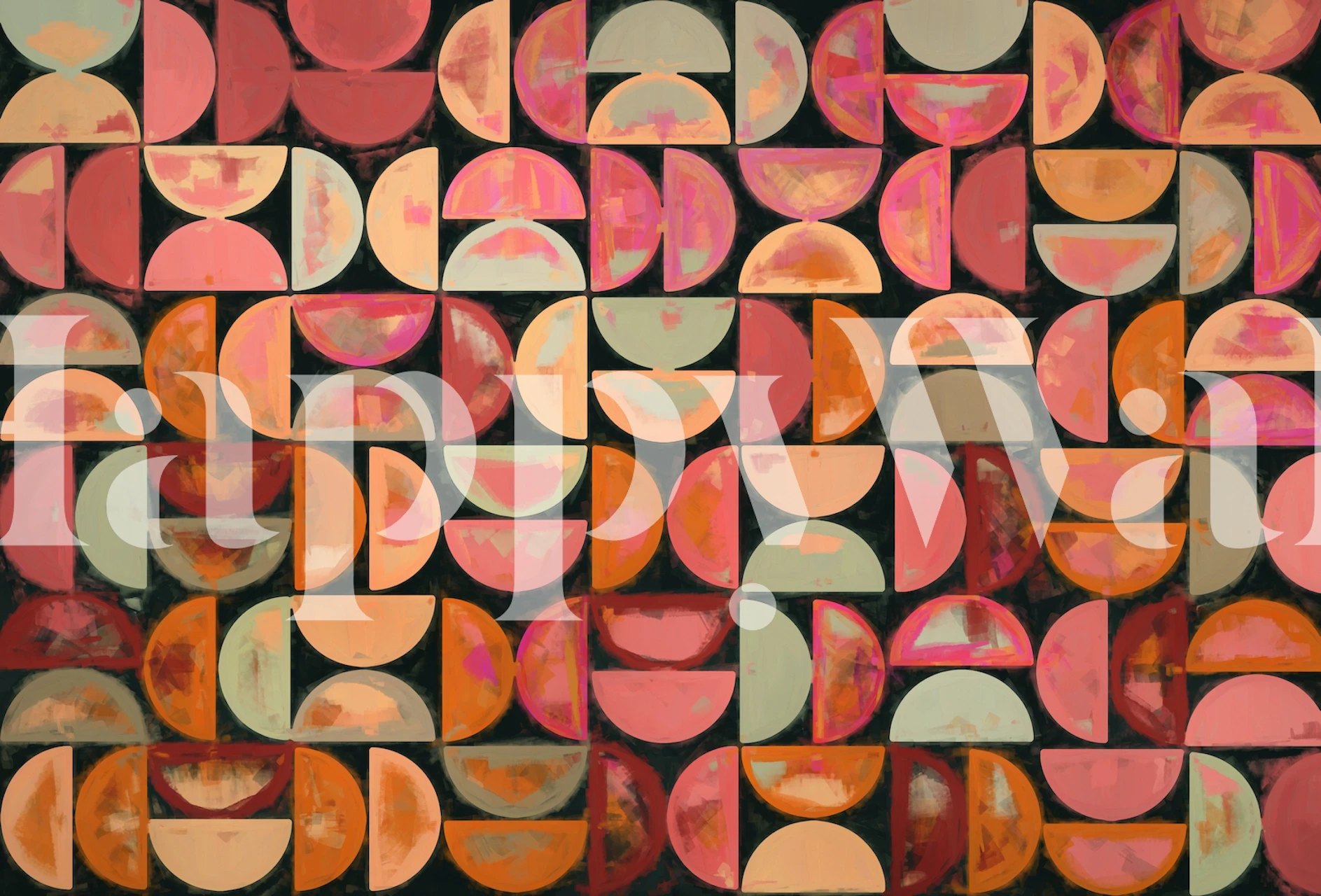 Colorful geometric semi-circle pattern wallpaper in pink and black