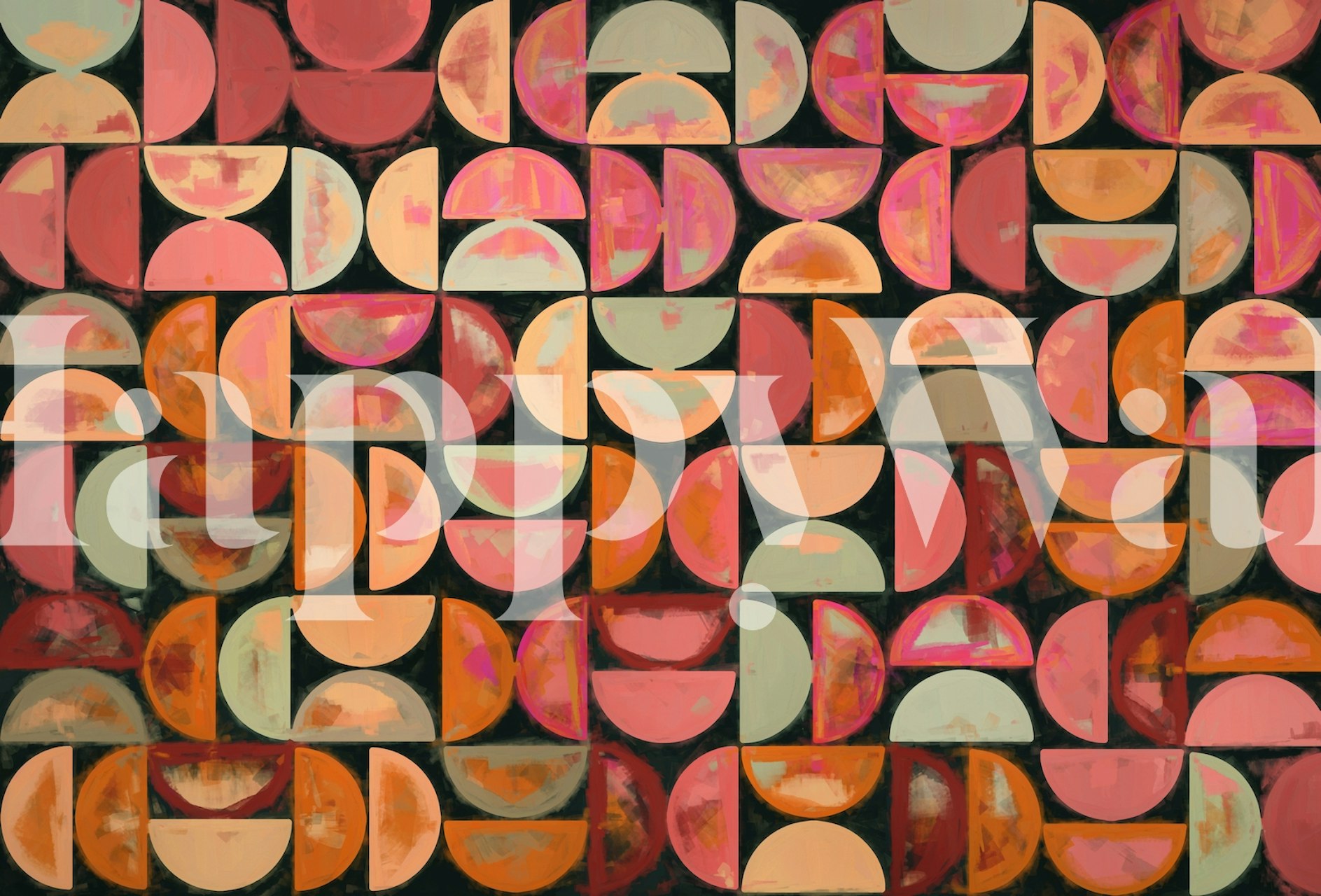 Colorful geometric semi-circle pattern wallpaper in pink and black