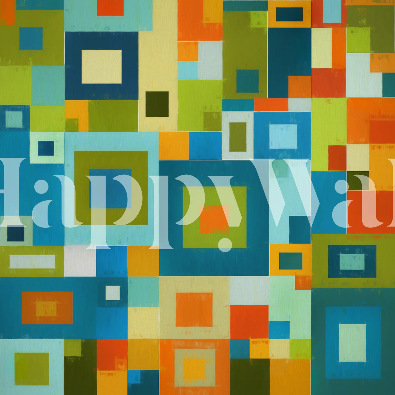 Colorful squares wallpaper in a modern room