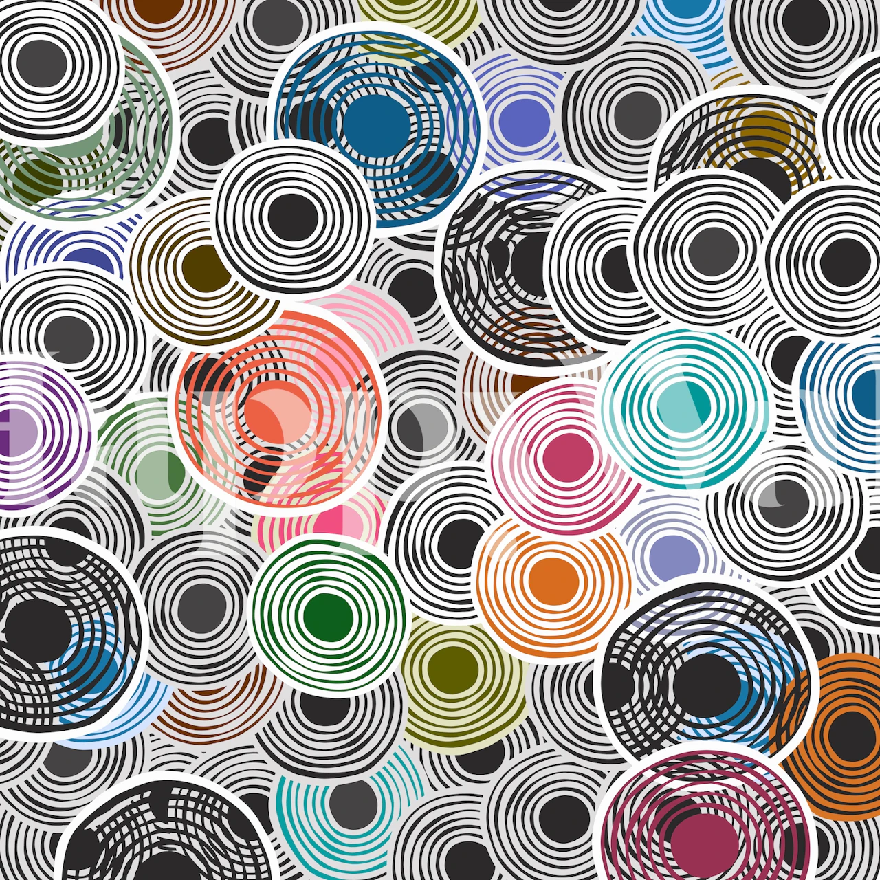 Wallpaper with colorful circles in a room