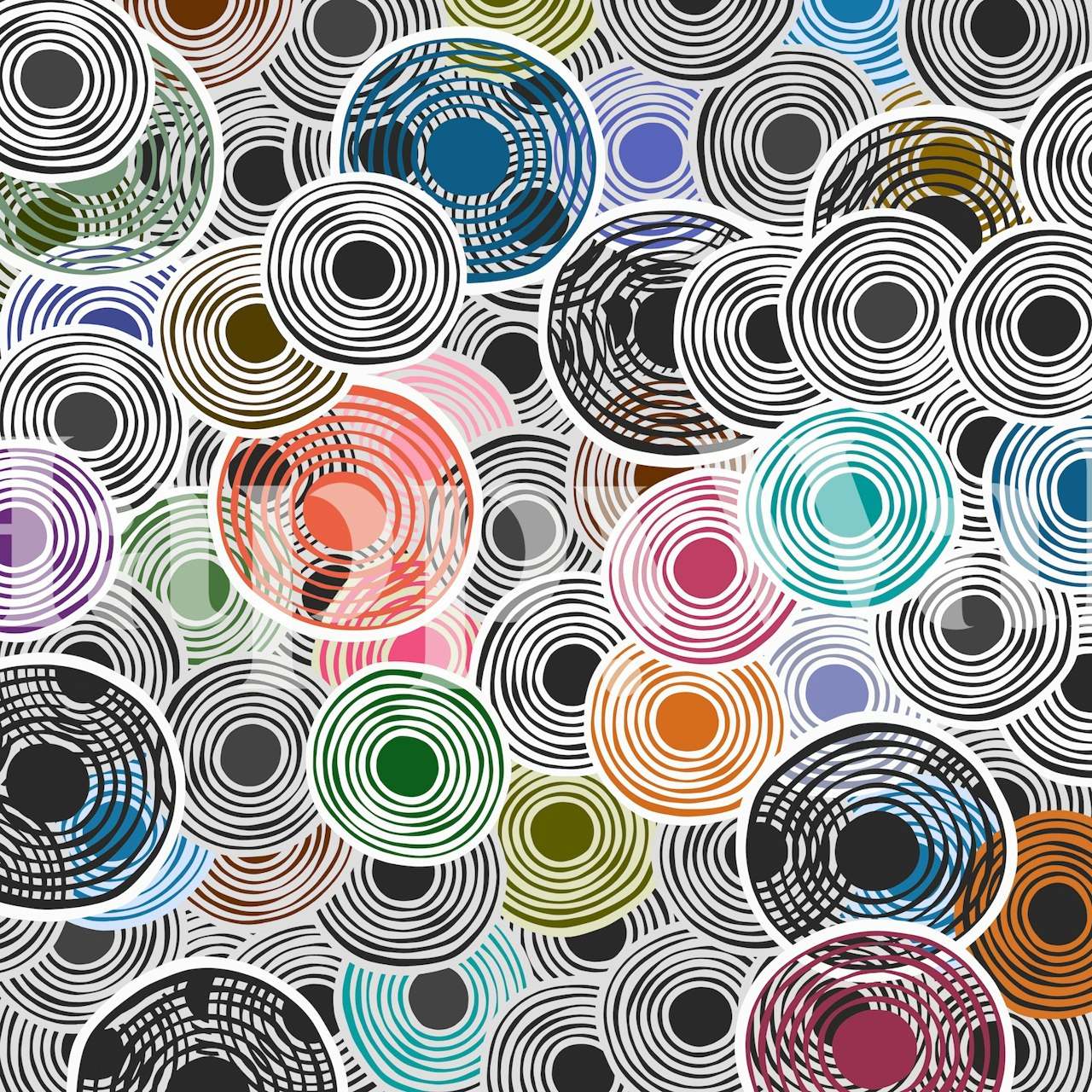 Wallpaper with colorful circles in a room