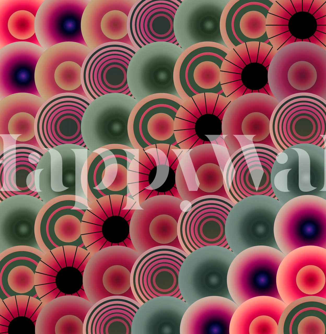 Colorful circular patterns wallpaper in a room