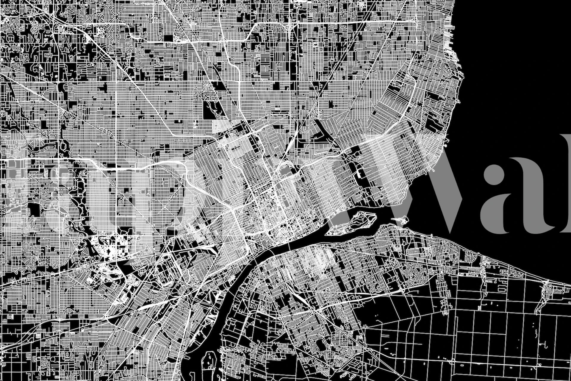 Detroit Black Map tapet i ett rum