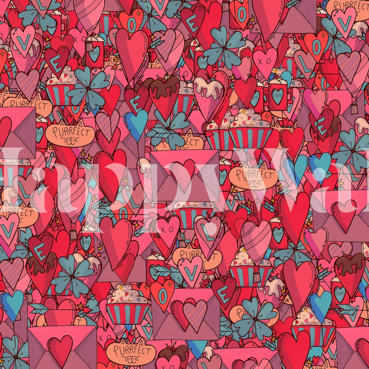 Fotomural temático del día de San Valentín con motivos de corazones y símbolos románticos