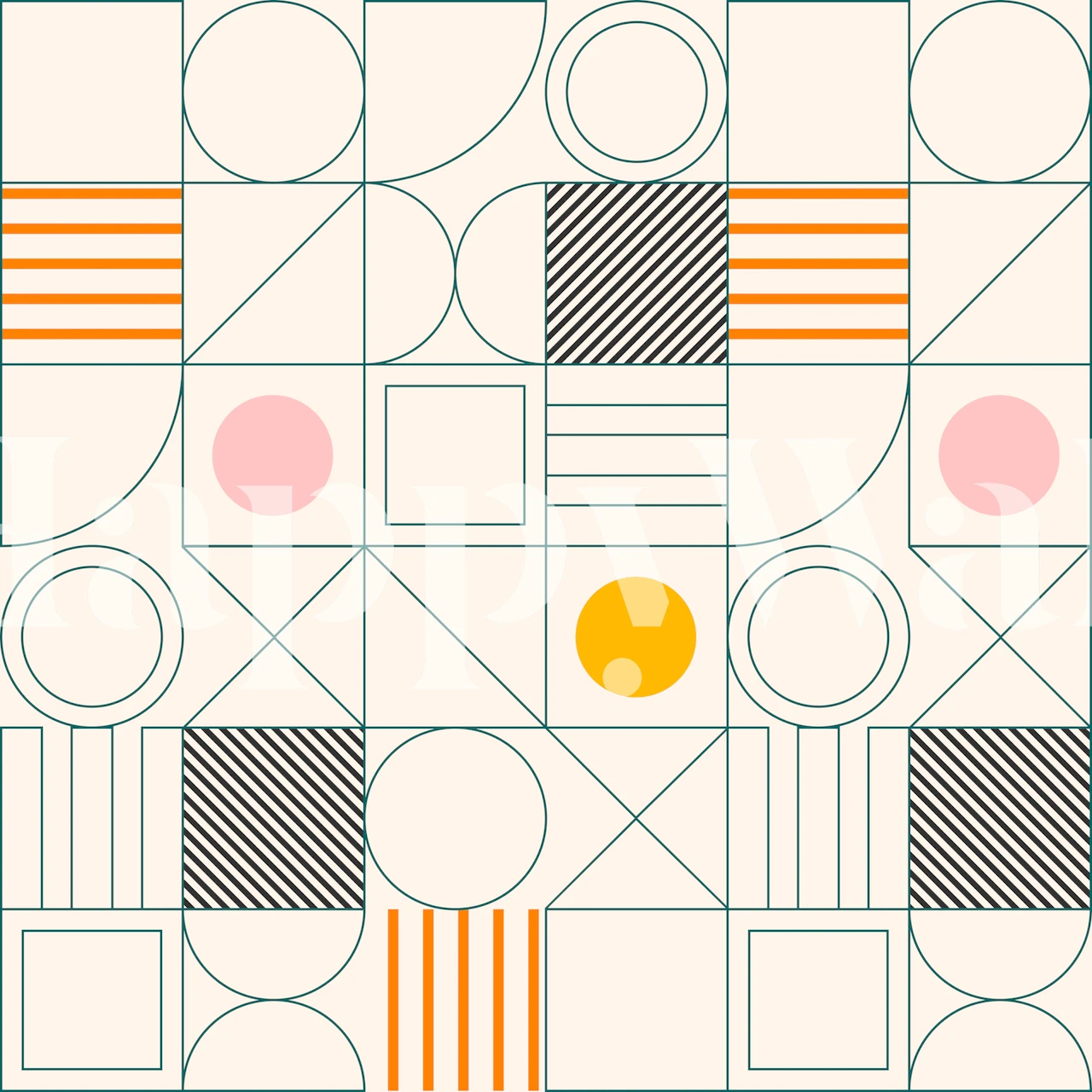 Abstract geometric Bauhaus-style wall mural with pastel colors and spring-like vibe