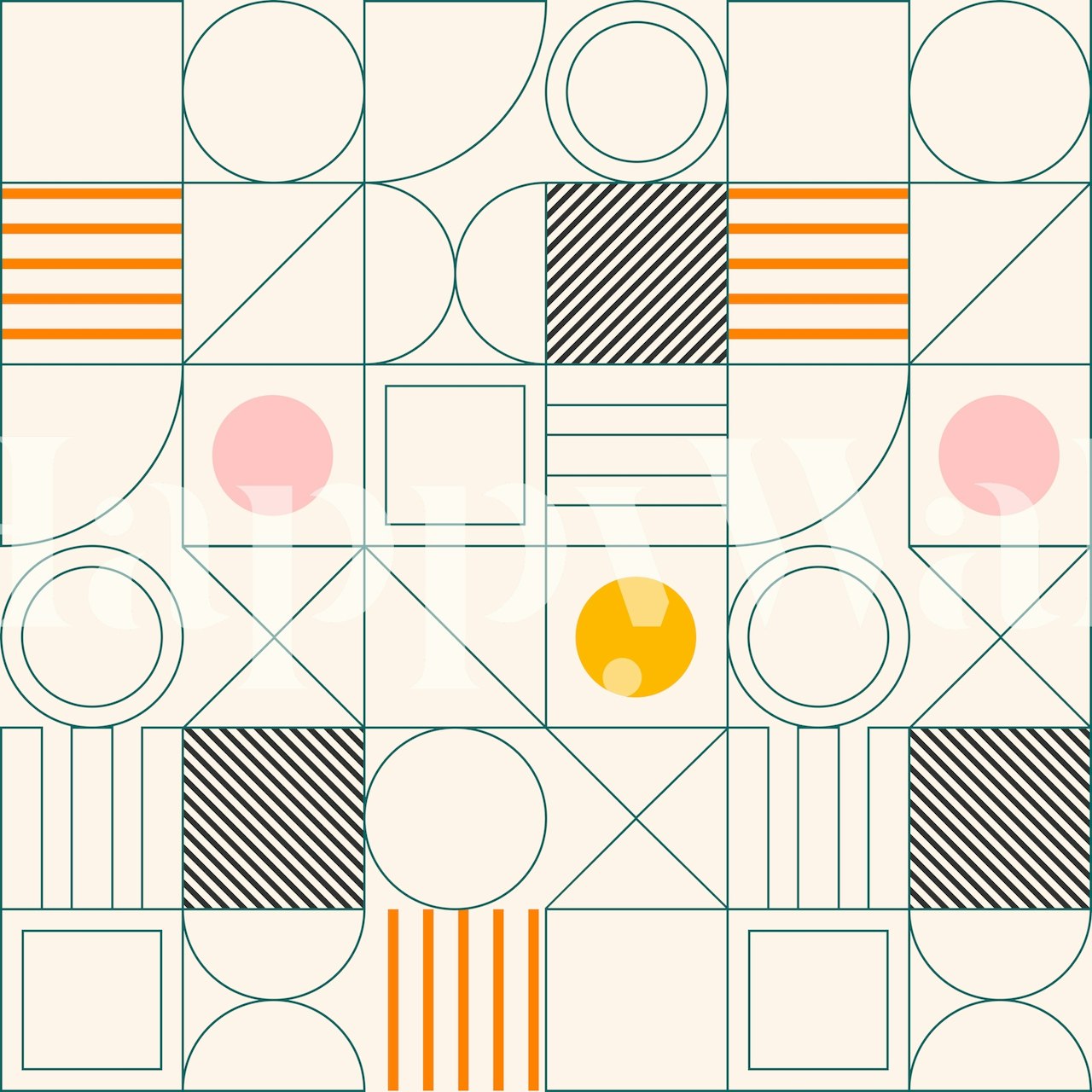 Mural de parede geométrico abstrato estilo Bauhaus com cores pastel e vibração primaveril