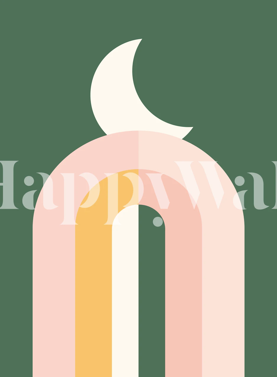 Tons minimalistas de arco-íris com fotomural vinílico de lua crescente