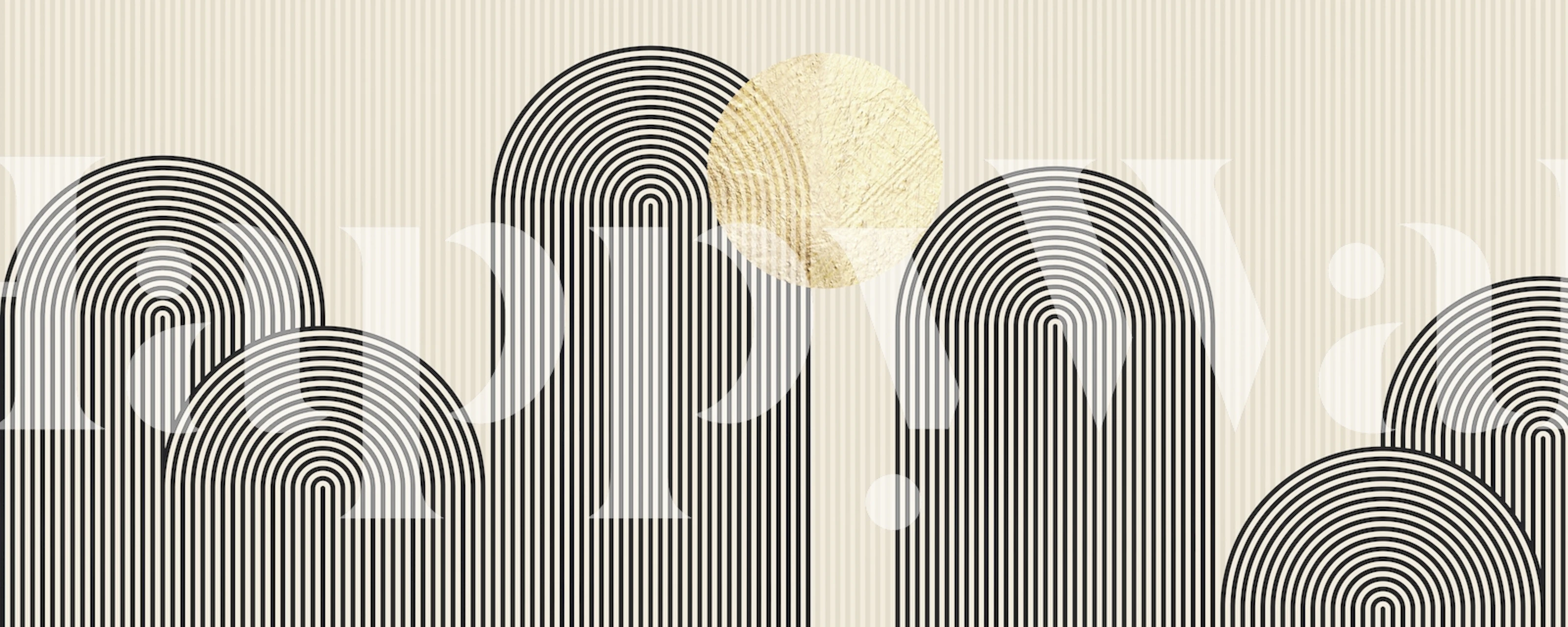 Landscape in lines wallpaper in a room