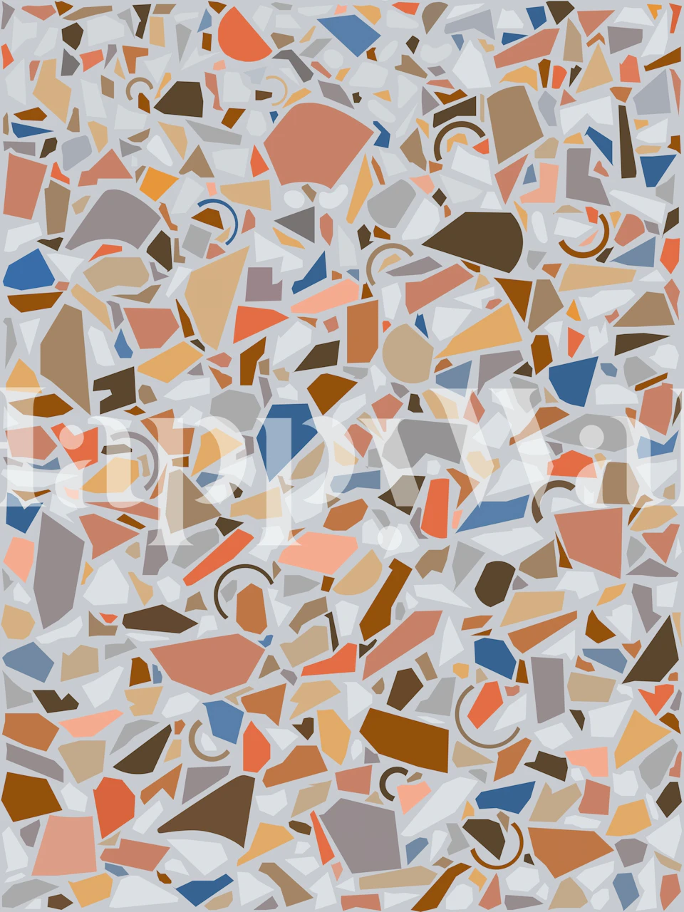 Geometrische Terrazzo Tapete mit warmen Farben in Beige, Braun und Blau