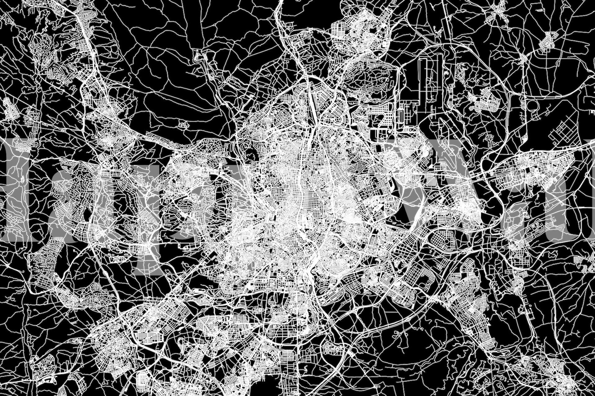Madrid Black Map -tapetti nykyaikaisessa huoneessa