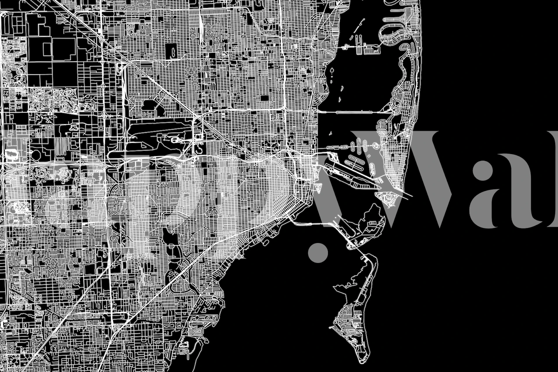 Miami Black Map wallpaper in a modern room