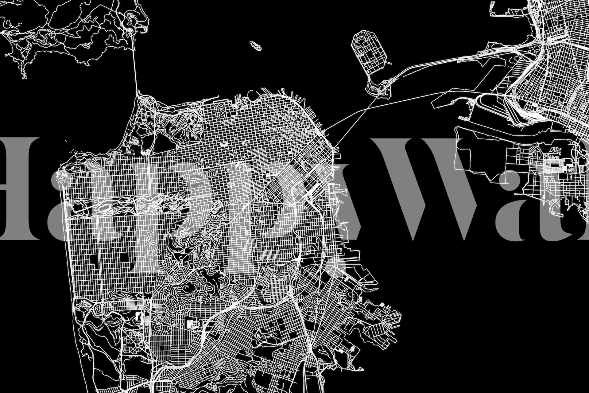 Black and white street map of San Francisco wall mural