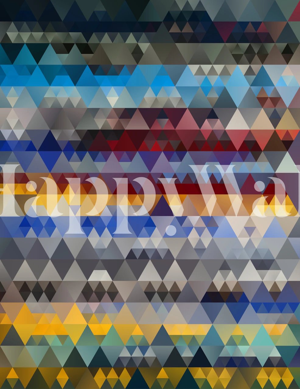Geometric triangles in blue, yellow, grey, and red. Colorful abstract wallpaper.