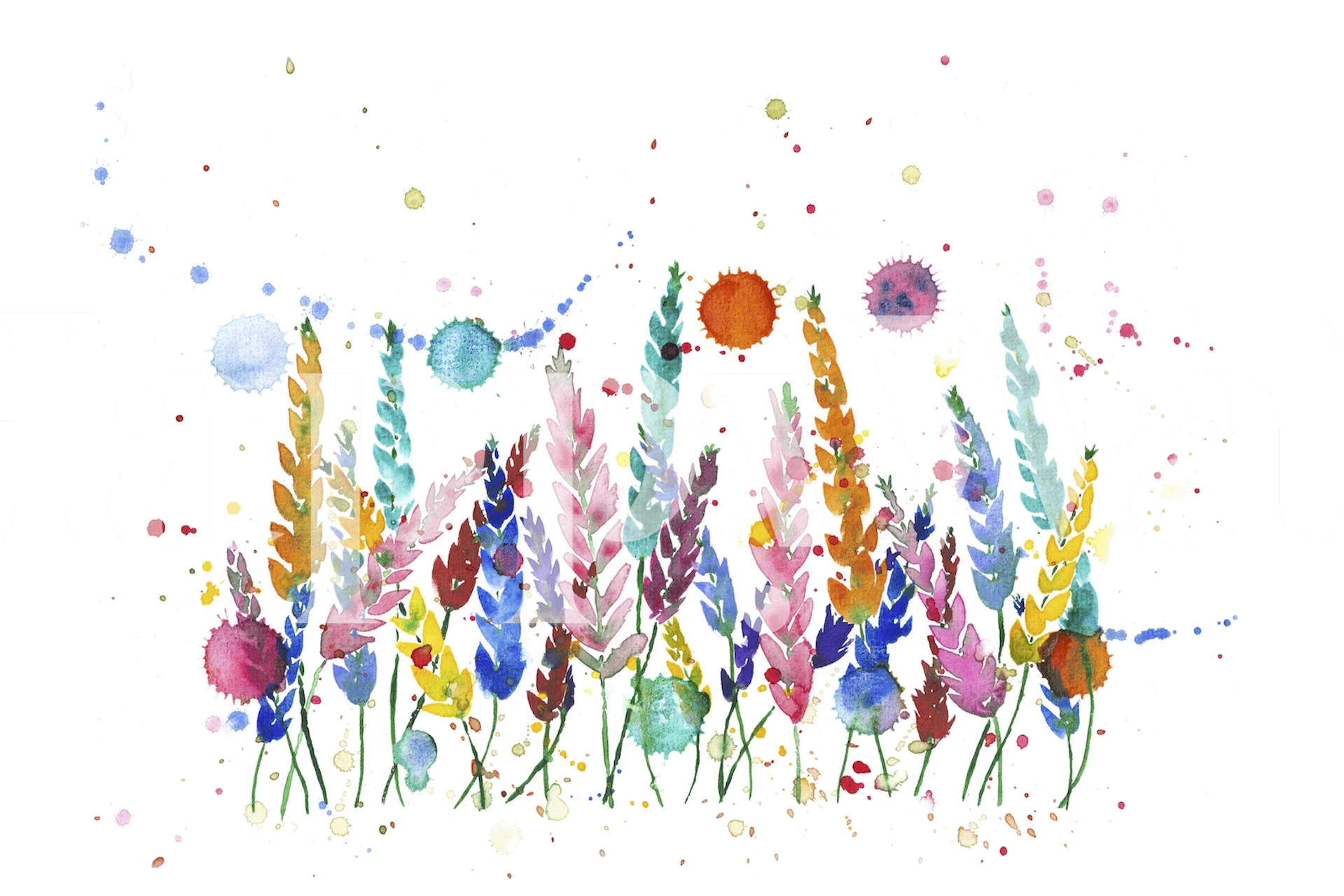 Colorful watercolor flowers in various bright hues wallpaper