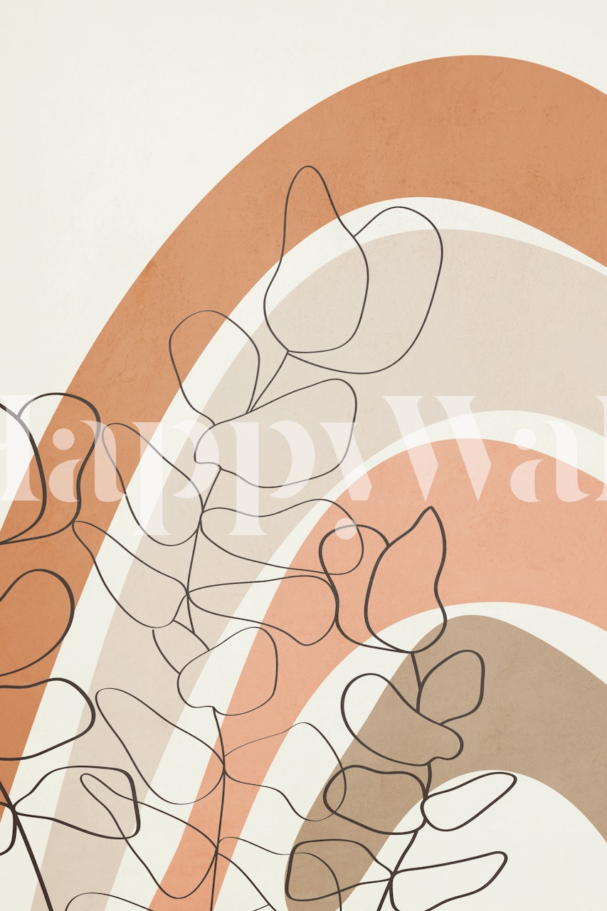 Eucalyptus leaves with rainbow arcs in warm tones wallpaper