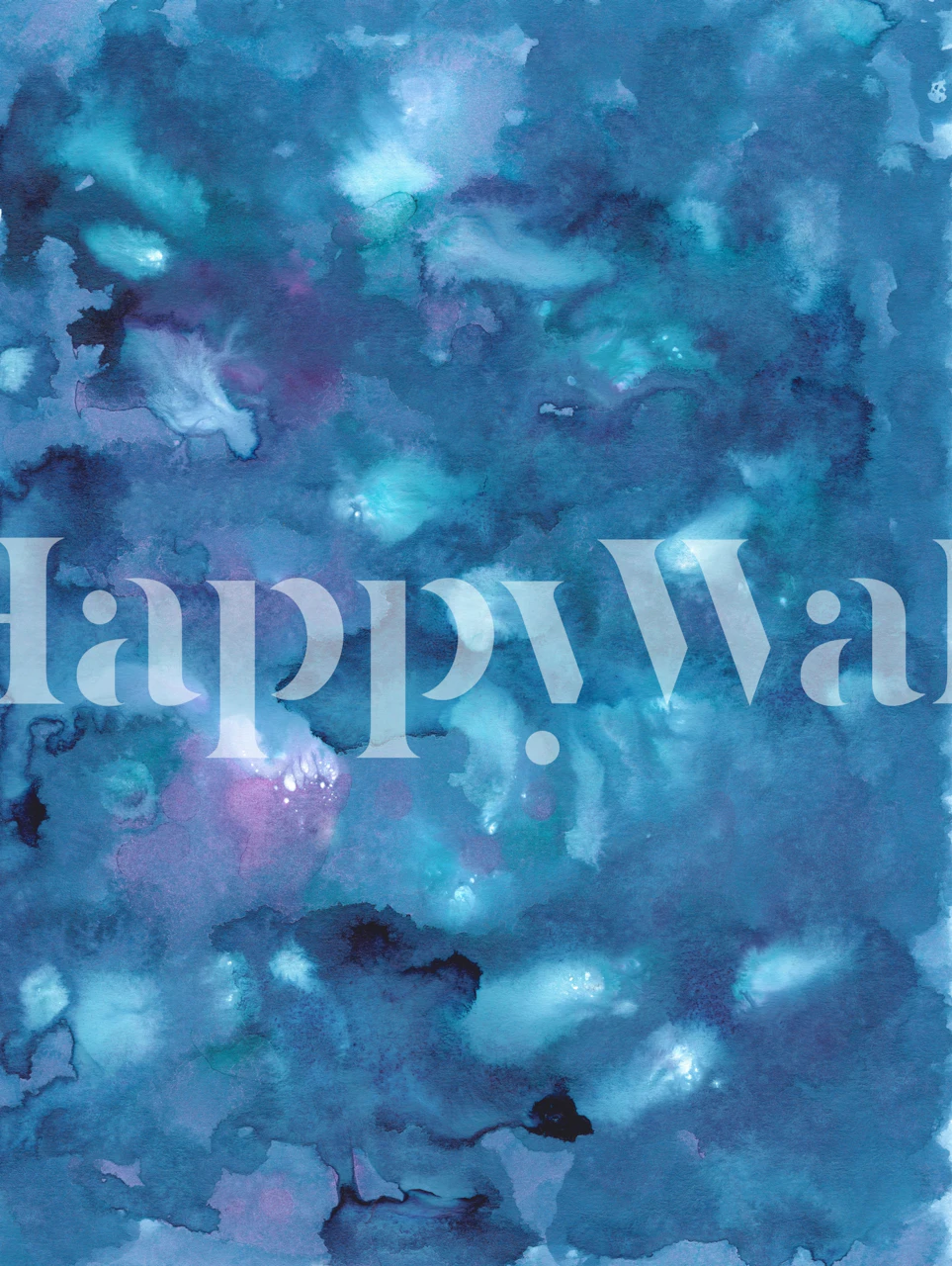 Apstraktni plavi akvarel zidni mural koji podsjeća na oceanske dubine s lomovima svjetlosti