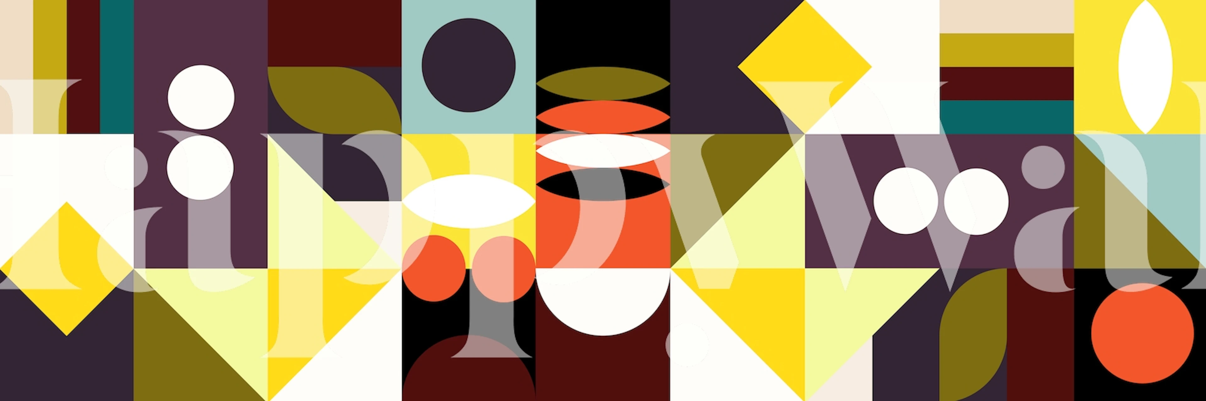 Abstract Bauhaus-inspired wall mural with geometric shapes in vibrant and earthy tones