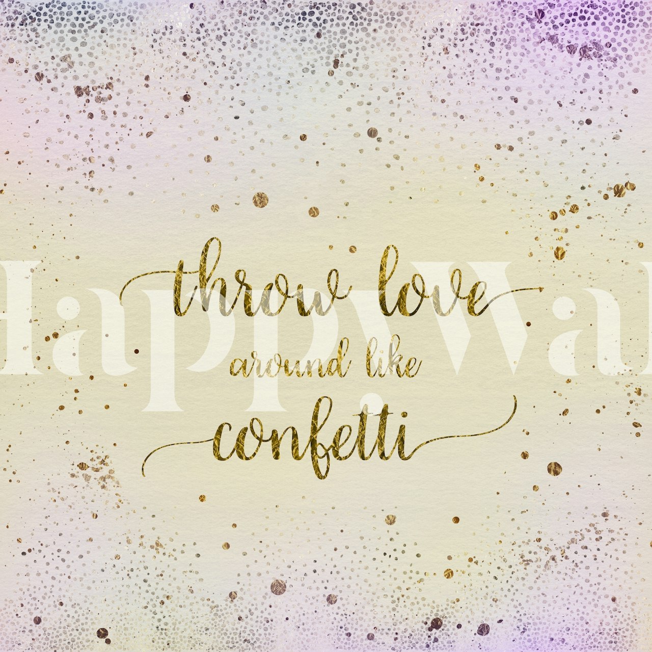 Gold confetti text on pastel background wallpaper