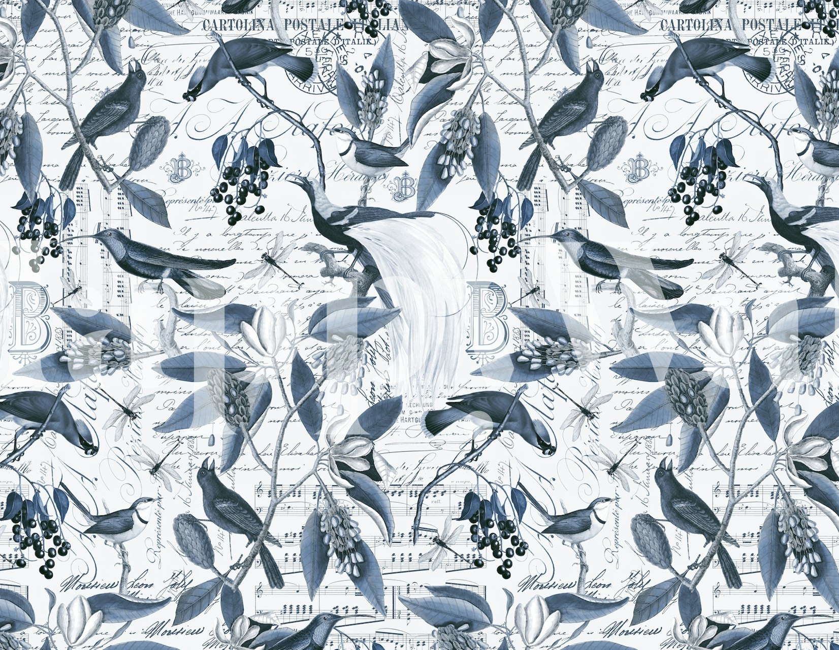 Blue Birds Magnolia Garden wallpaper in a room