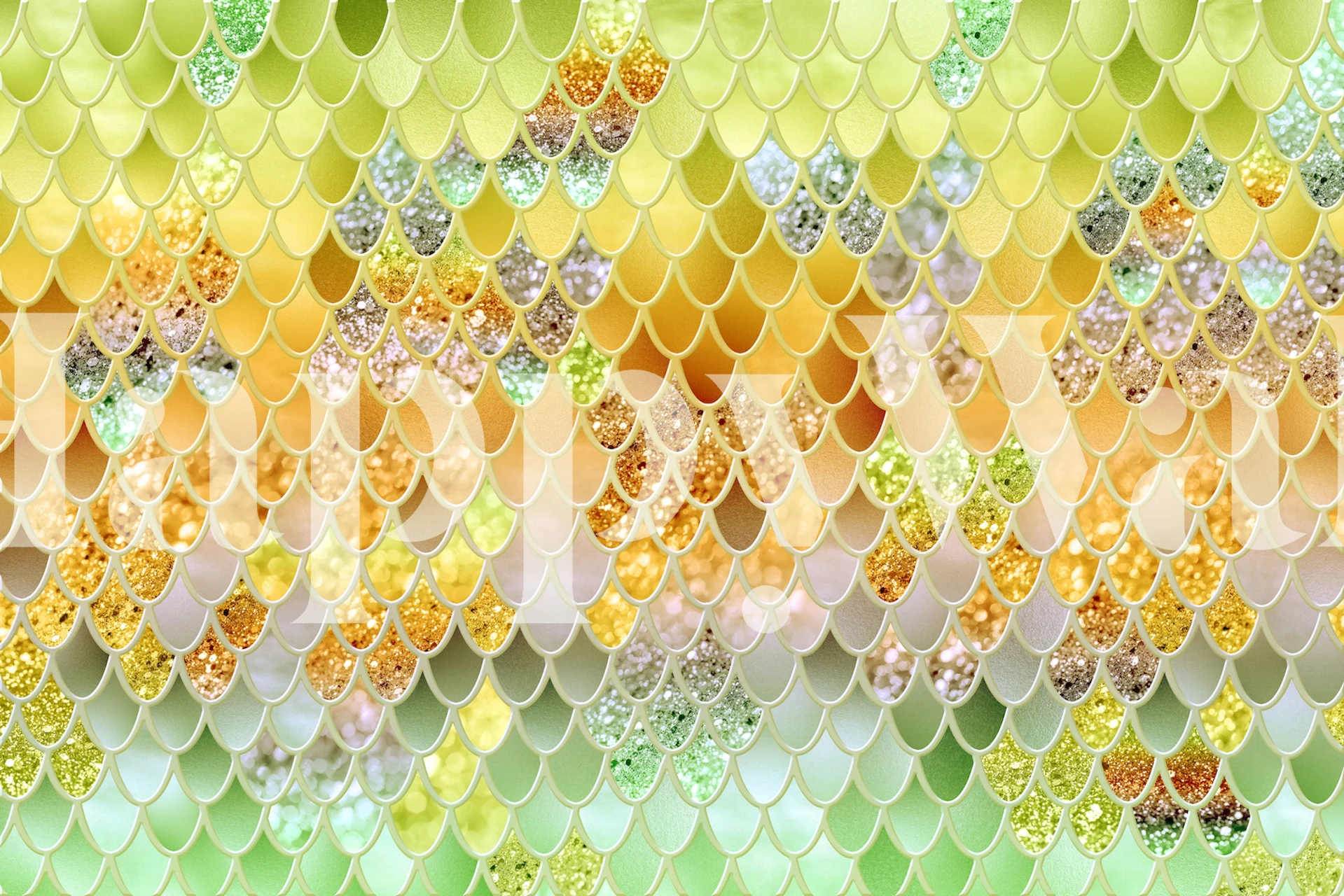 Mermaid Scales Pattern Wall Mural with Pastel Glitter Effect