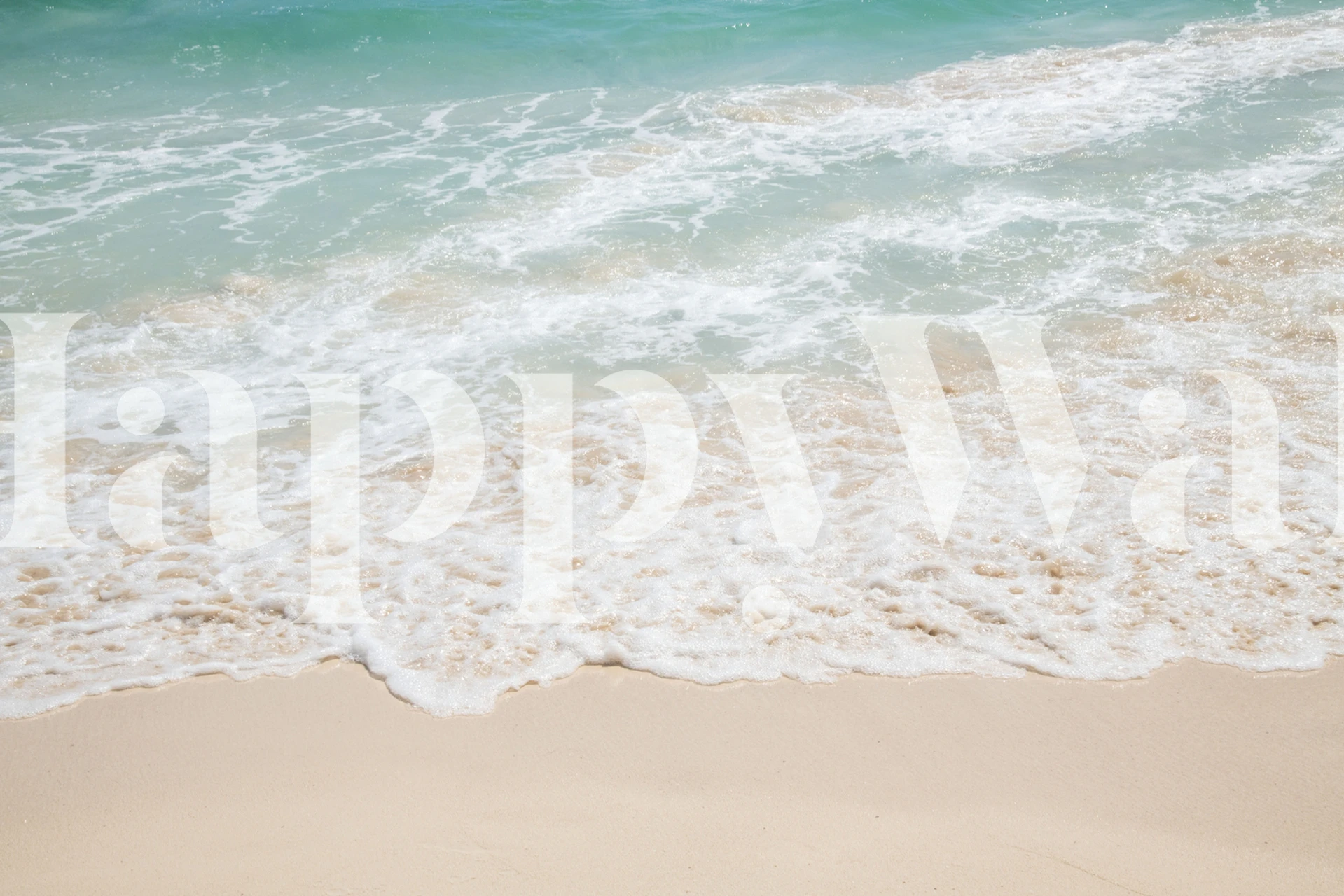 Ocean waves meeting sandy beach in blue and beige wallpaper