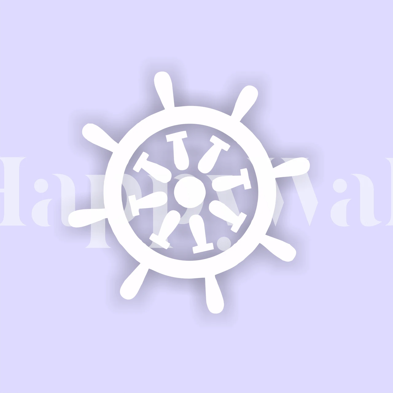 Pastel lilac background with white nautical rudder design wallpaper
