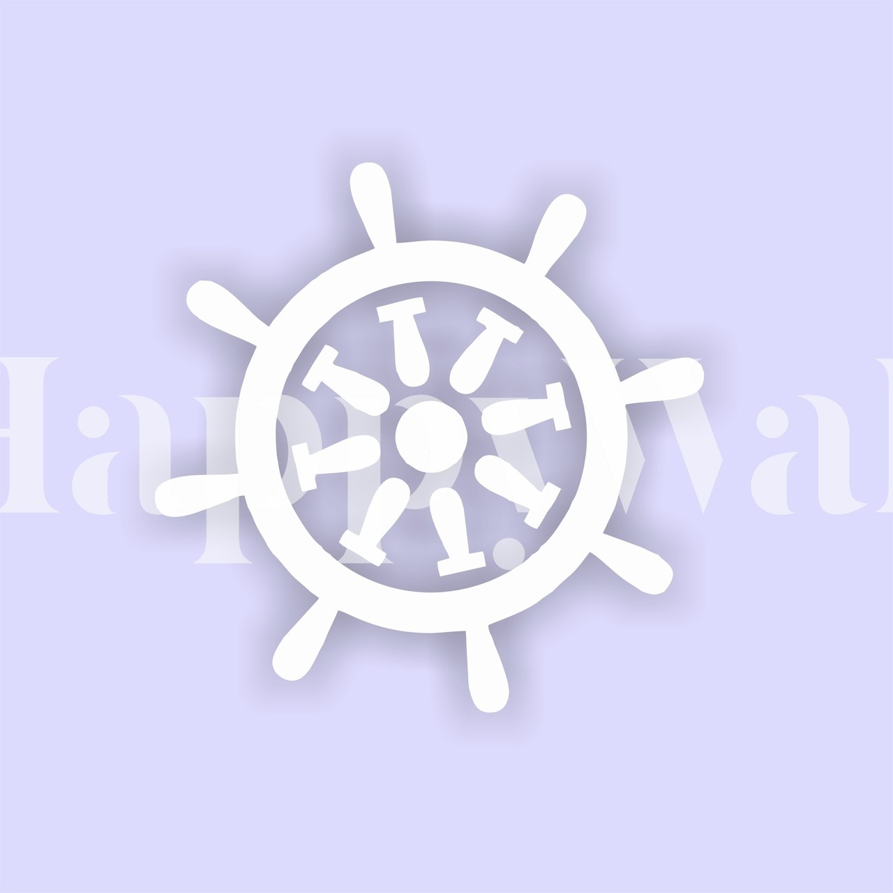 Pastel lilac background with white nautical rudder design wallpaper