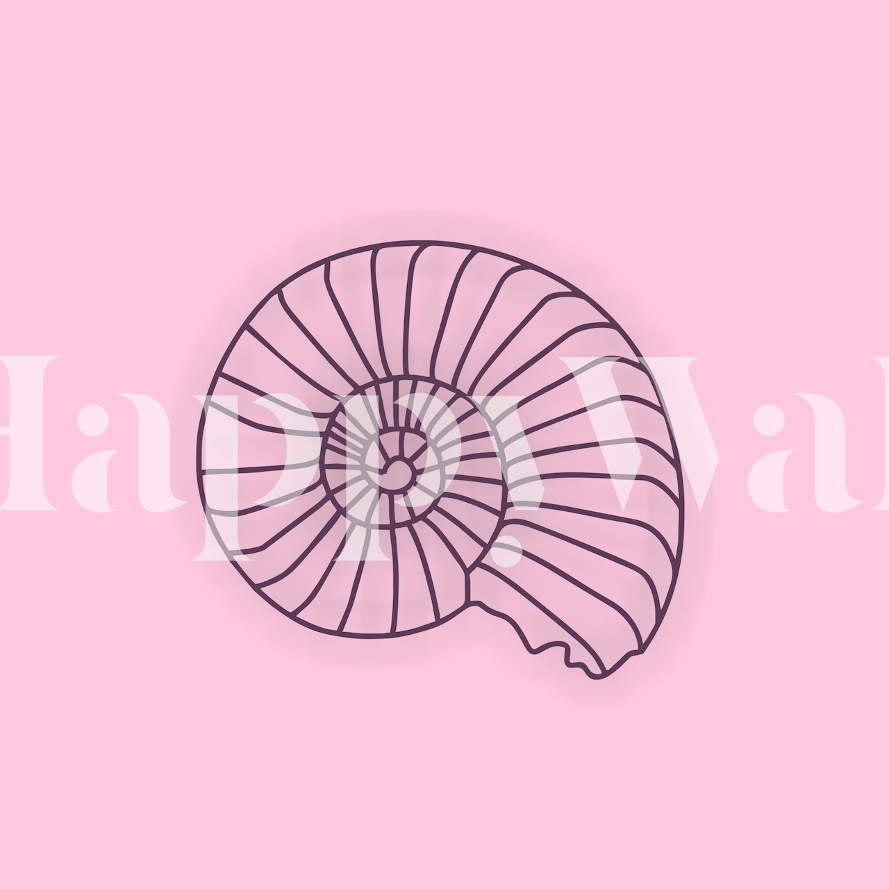 Minimalist sea shell outline on a baby pink background wall mural