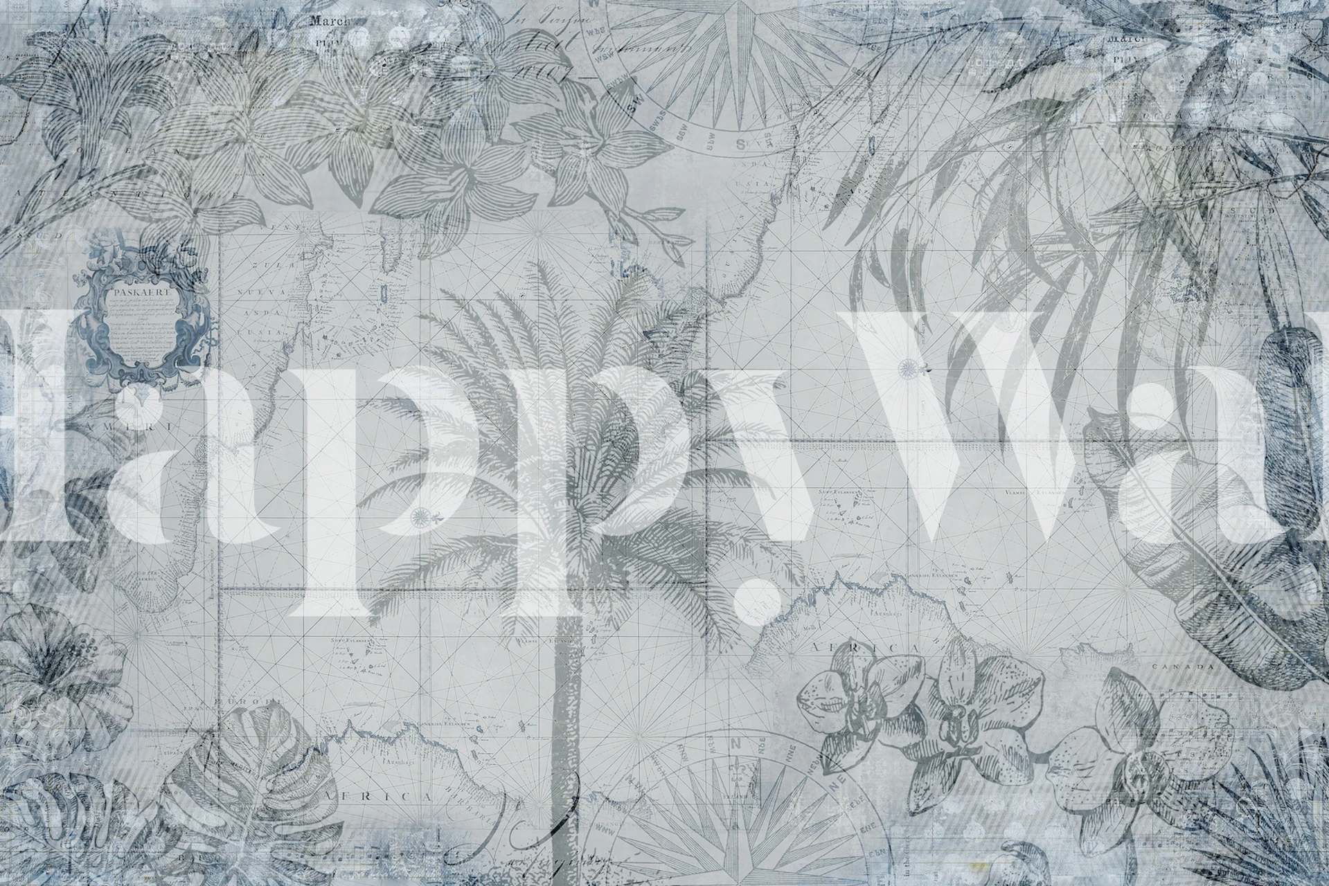 Tropisk jungle tapet med Vintage Maps