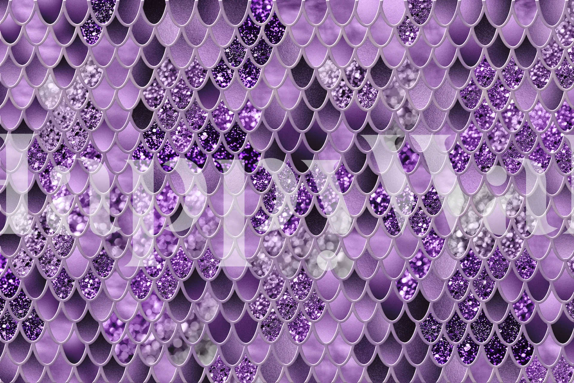 Purple mermaid scale pattern for wall mural with sparkling detail.
