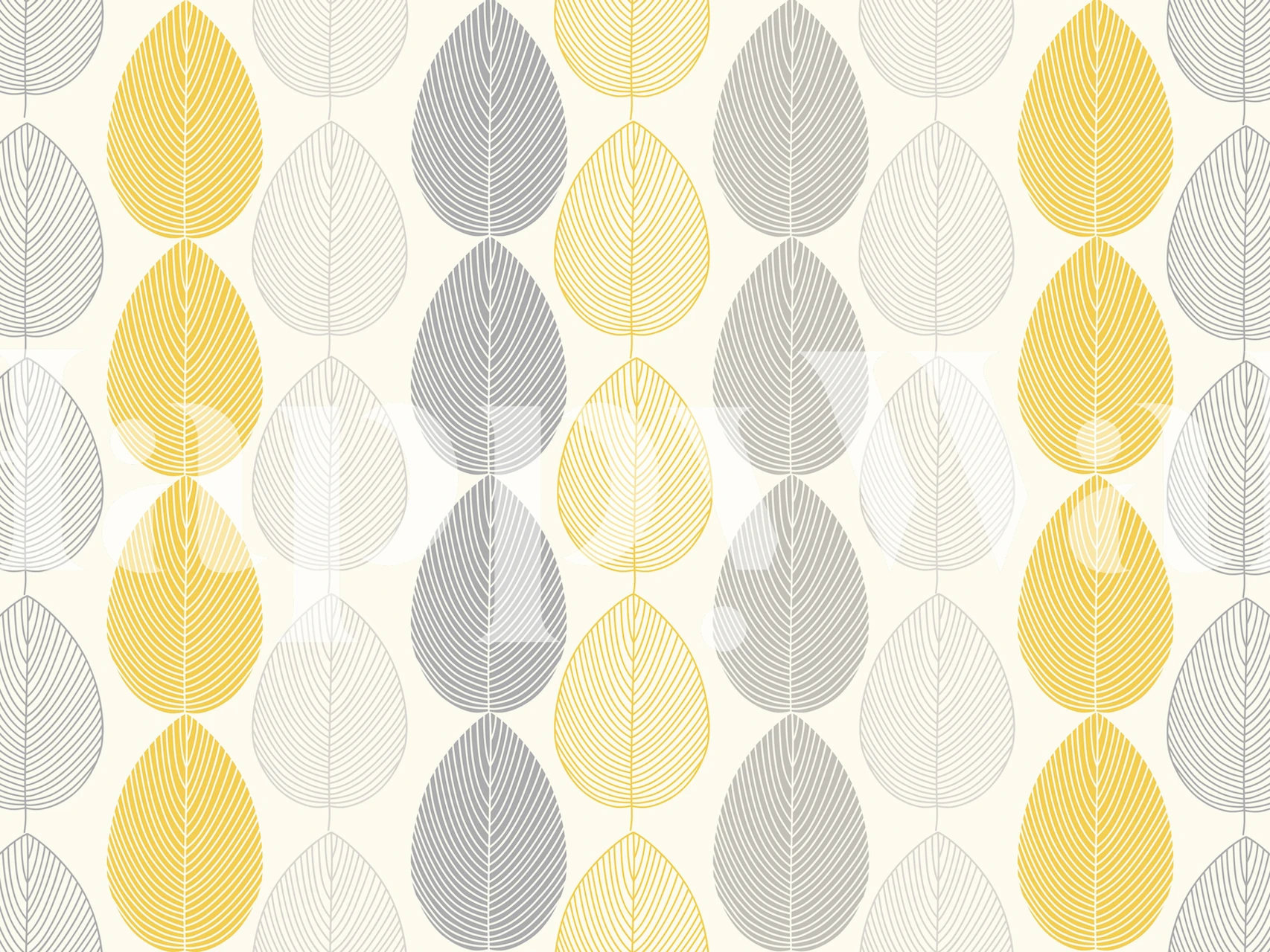 Leaf pattern in yellow and gray tones on cream background wallpaper