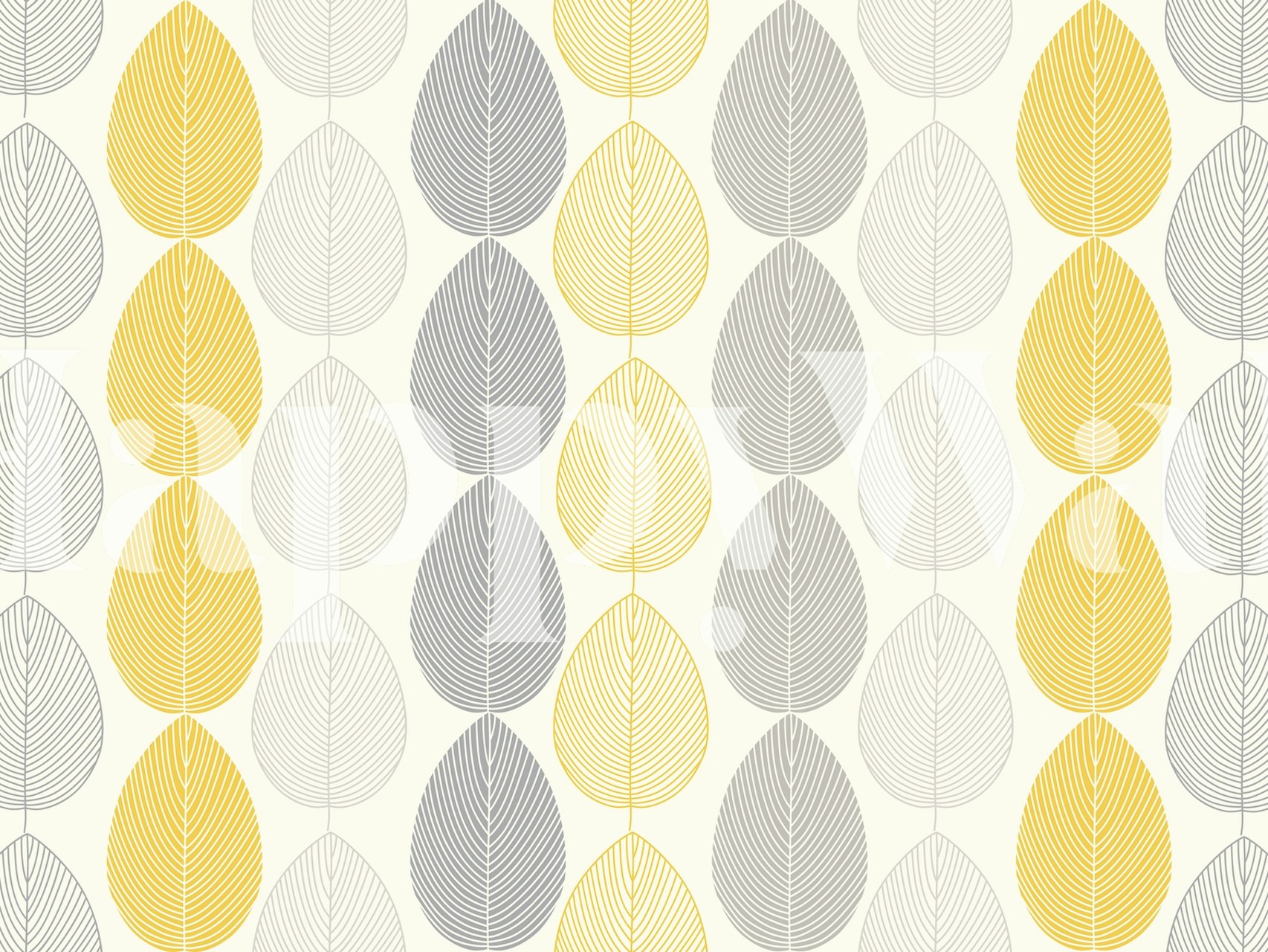 Leaf pattern in yellow and gray tones on cream background wallpaper