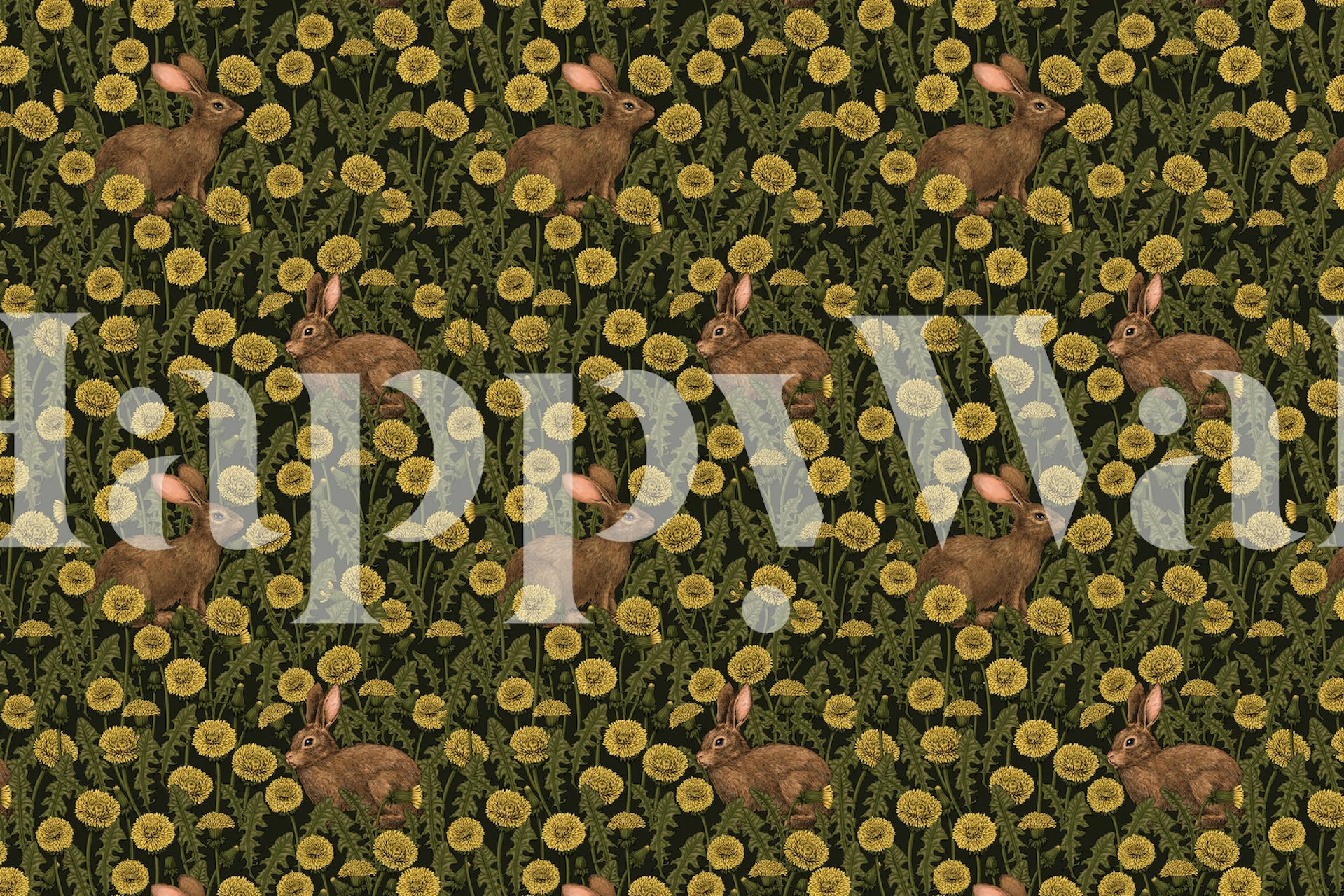 Väggdekor av kanin silhuetter och maskrosor på en mörk bakgrund