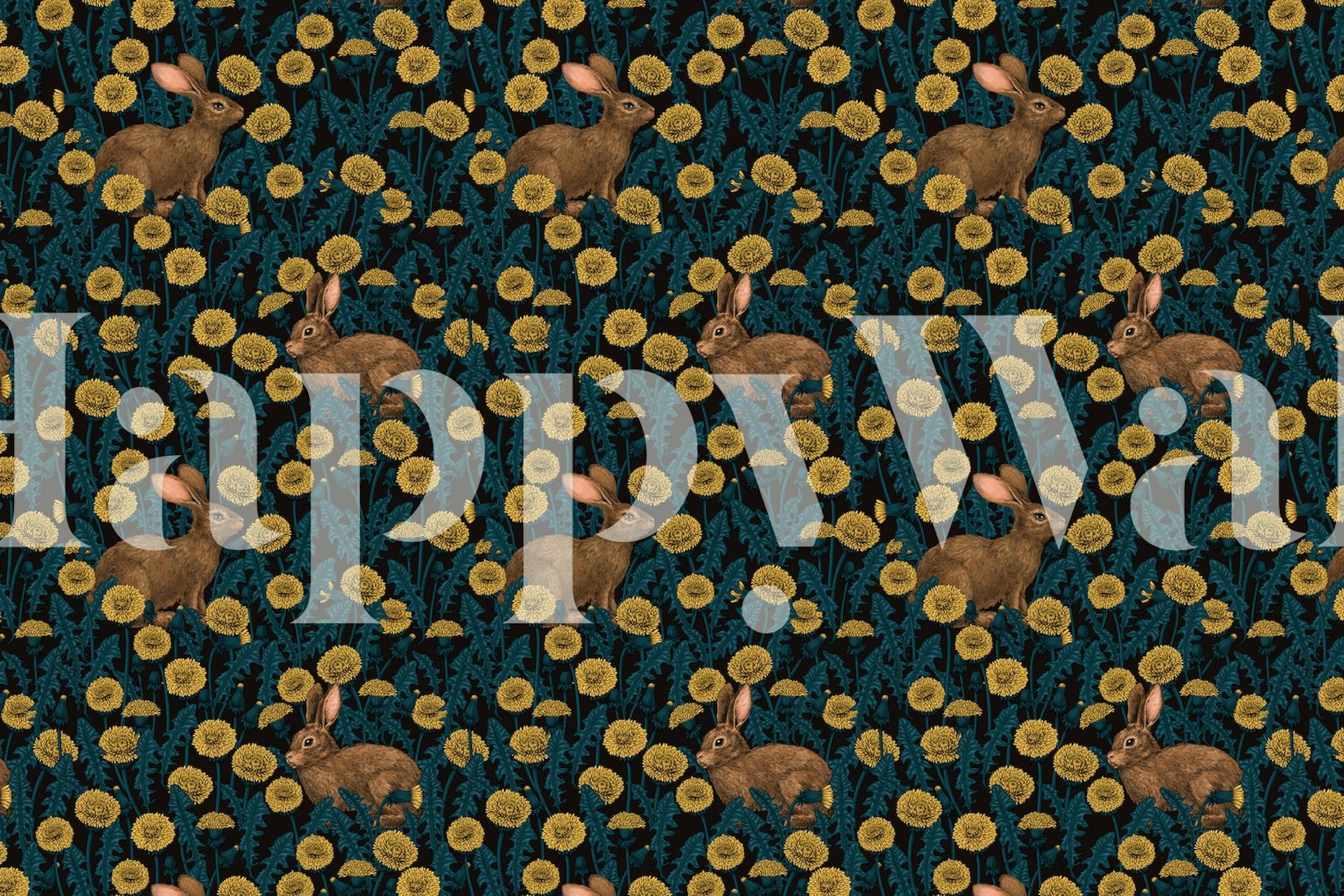 Rabbits and dandelions wallpaper in a room