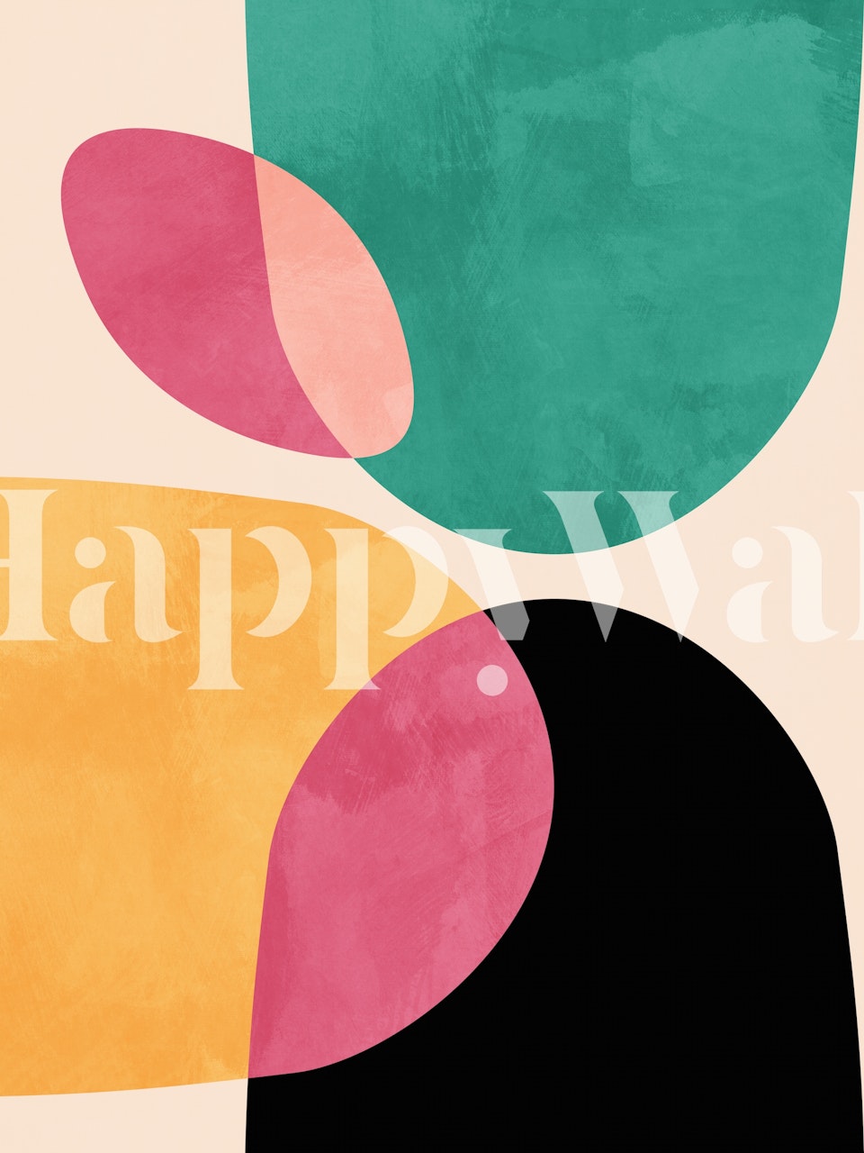 Colorful abstract geometric shapes in pink, green, yellow, and black wallpaper