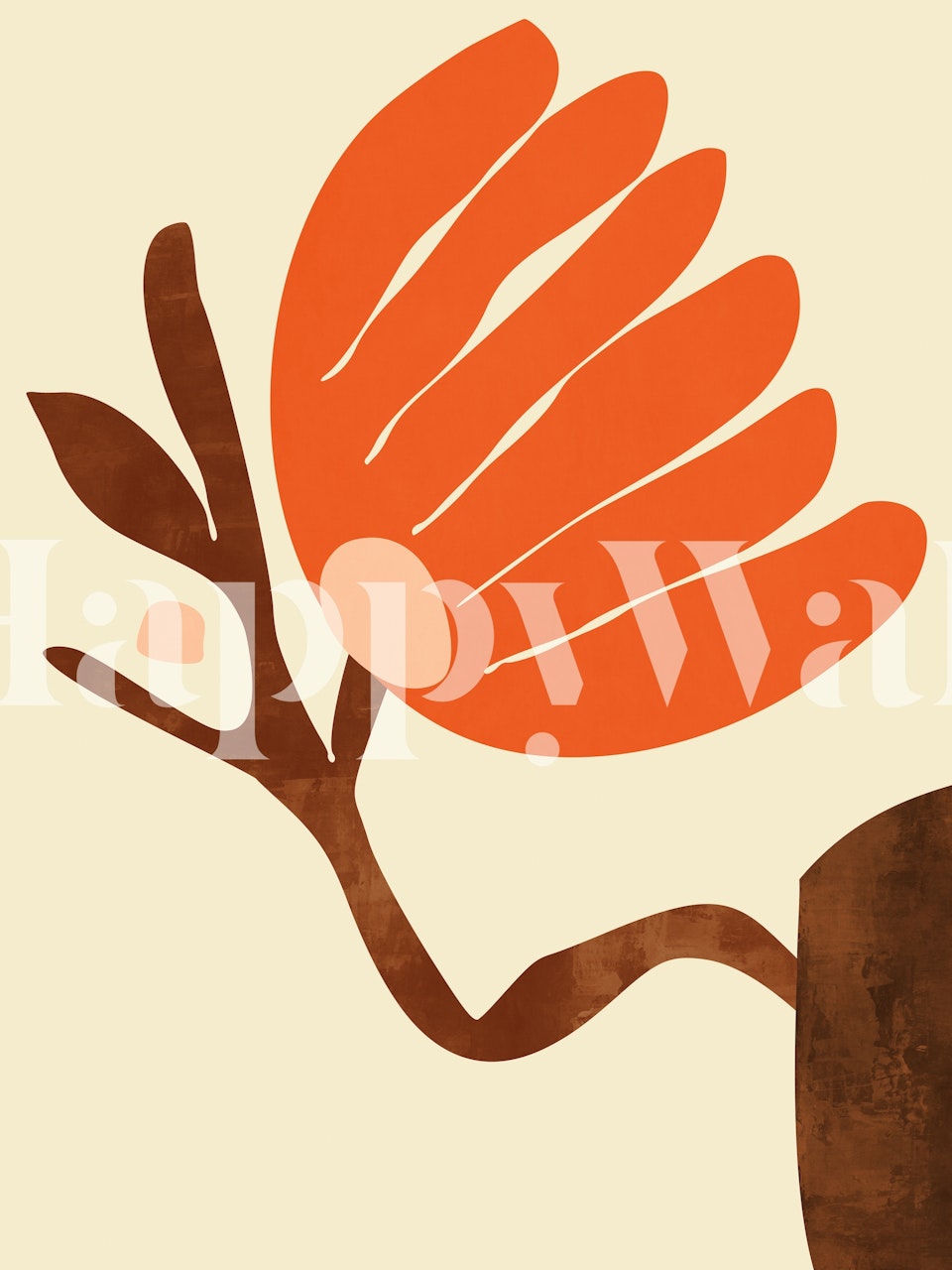 Orange floral design with leaves and stems wallpaper