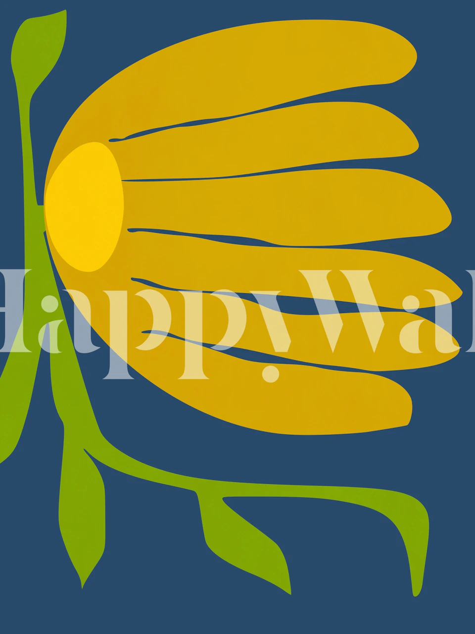 Gul blomst illustrasjon på et blått veggmaleri