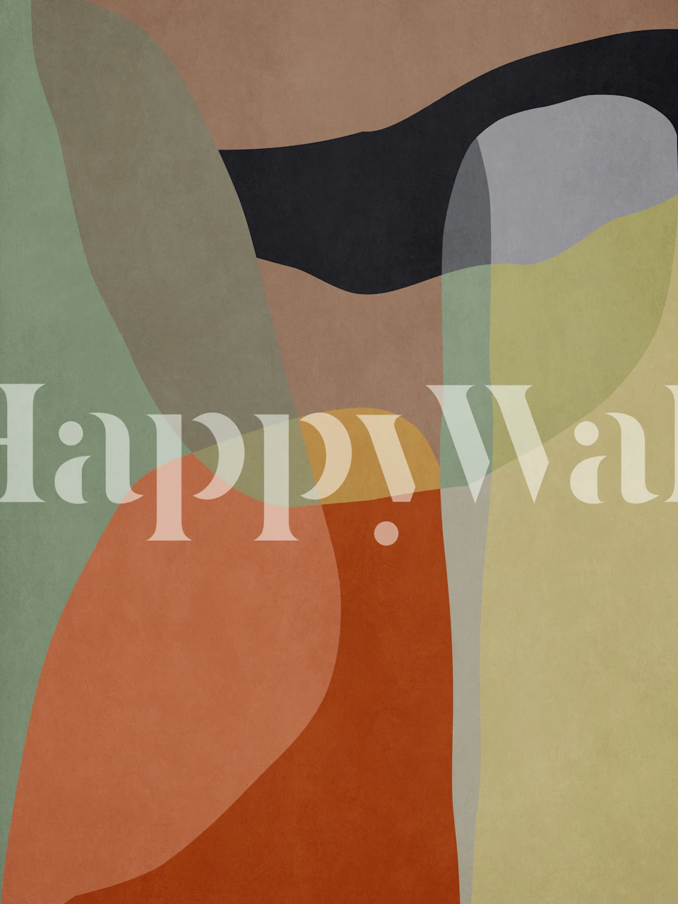 Abstract curved shapes in earthy tones of green, orange, and gray wallpaper