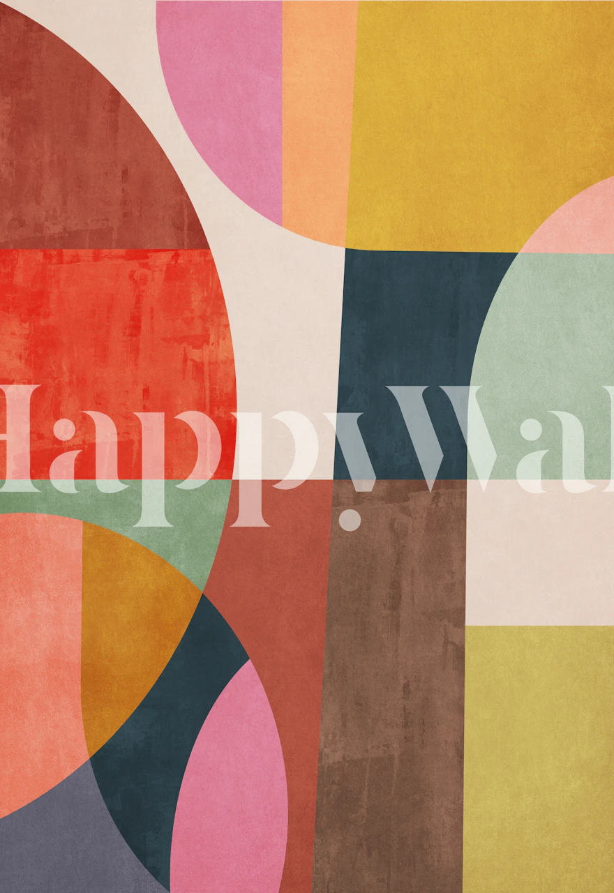 Geometric shapes in bold colors like red, pink, green, and blue wallpaper