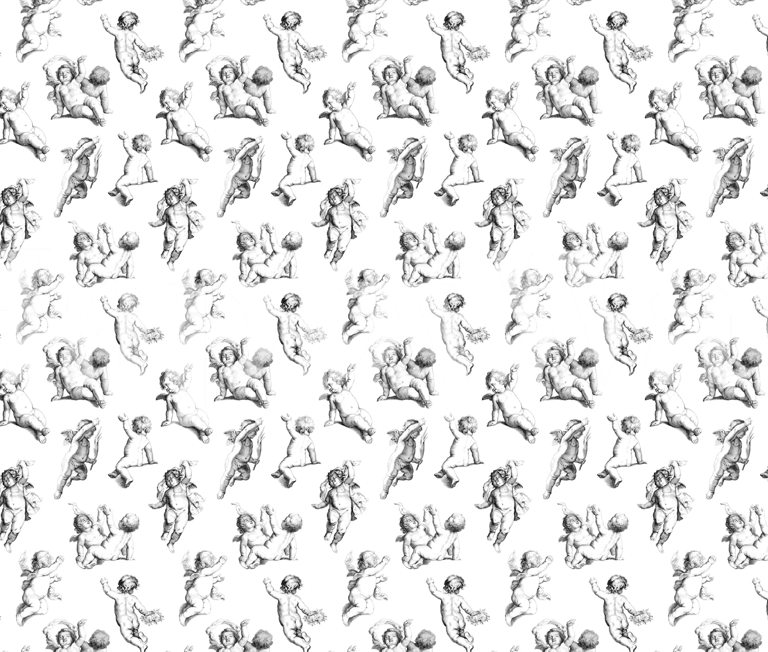 Vintage cherubs and floral pattern wall mural