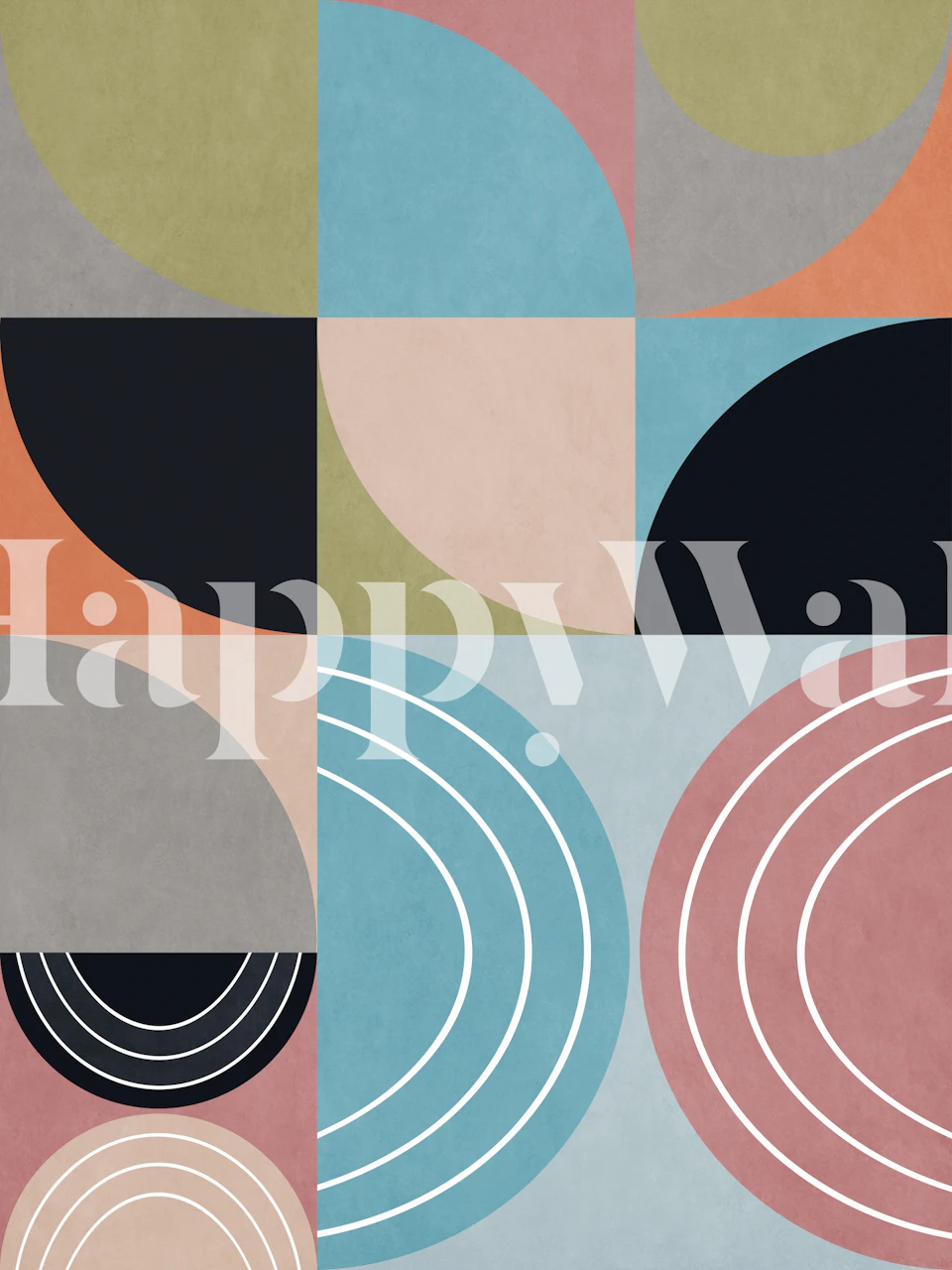 Colorful geometric shapes in blue, pink, and black wallpaper