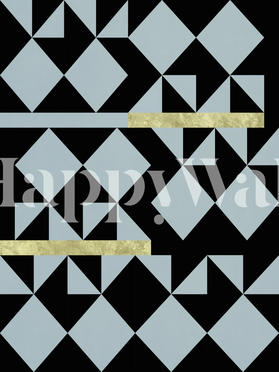 Geometric blue and gold diamonds on black wallpaper