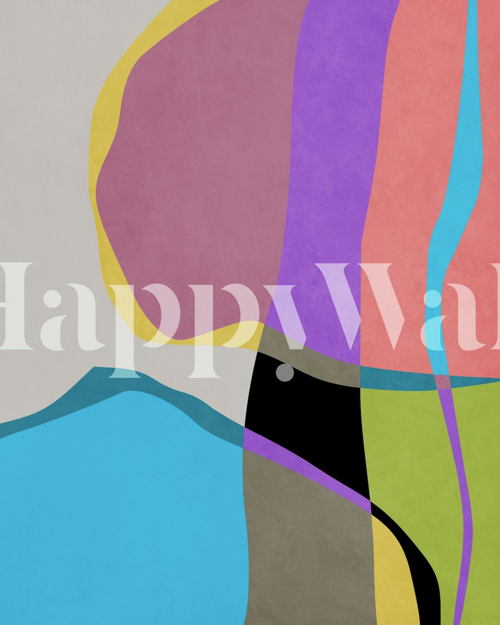 Colorful abstract shapes in pink, blue, green, and yellow wallpaper