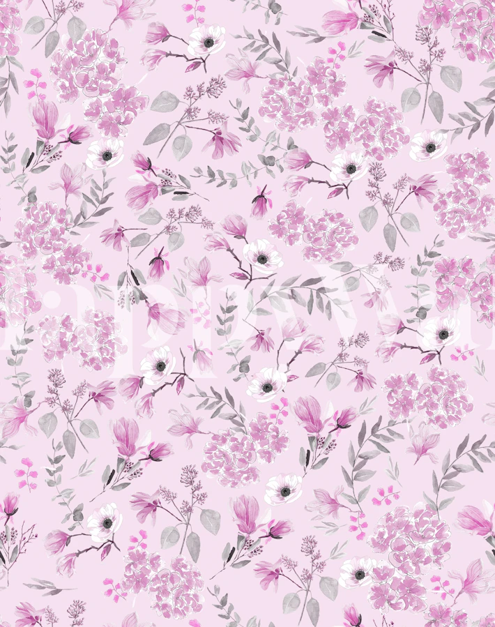 Pink floral wallpaper design in a room